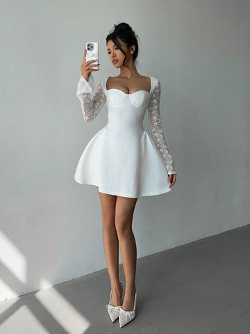 Long Sleeve A-Line Mini Dress with Flounce Hem and Bell Cuffs for Seasonal Events