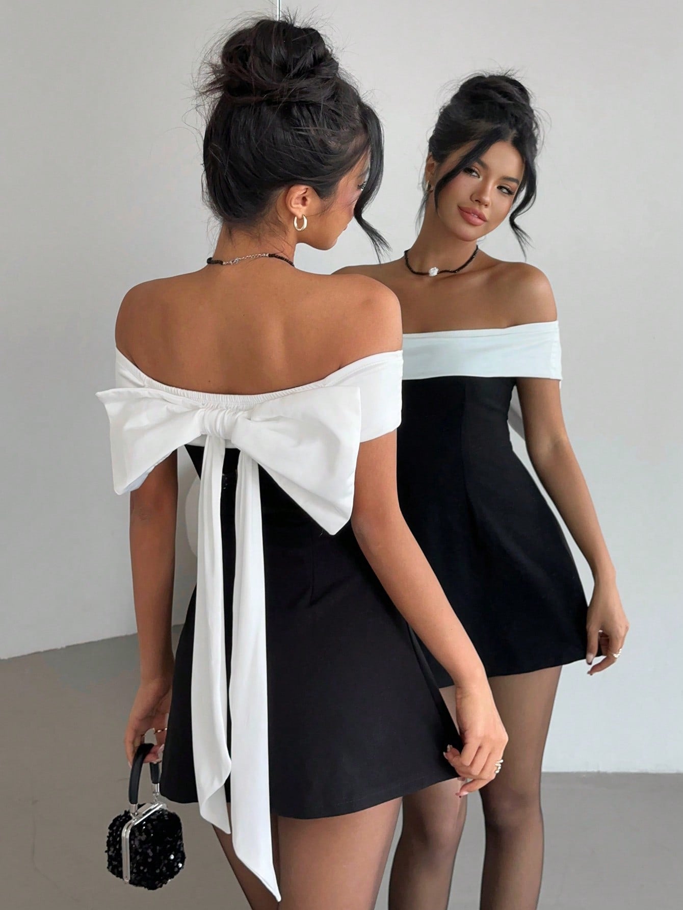 Off-Shoulder Bow Detail Dress for Graduation and Special Occasions