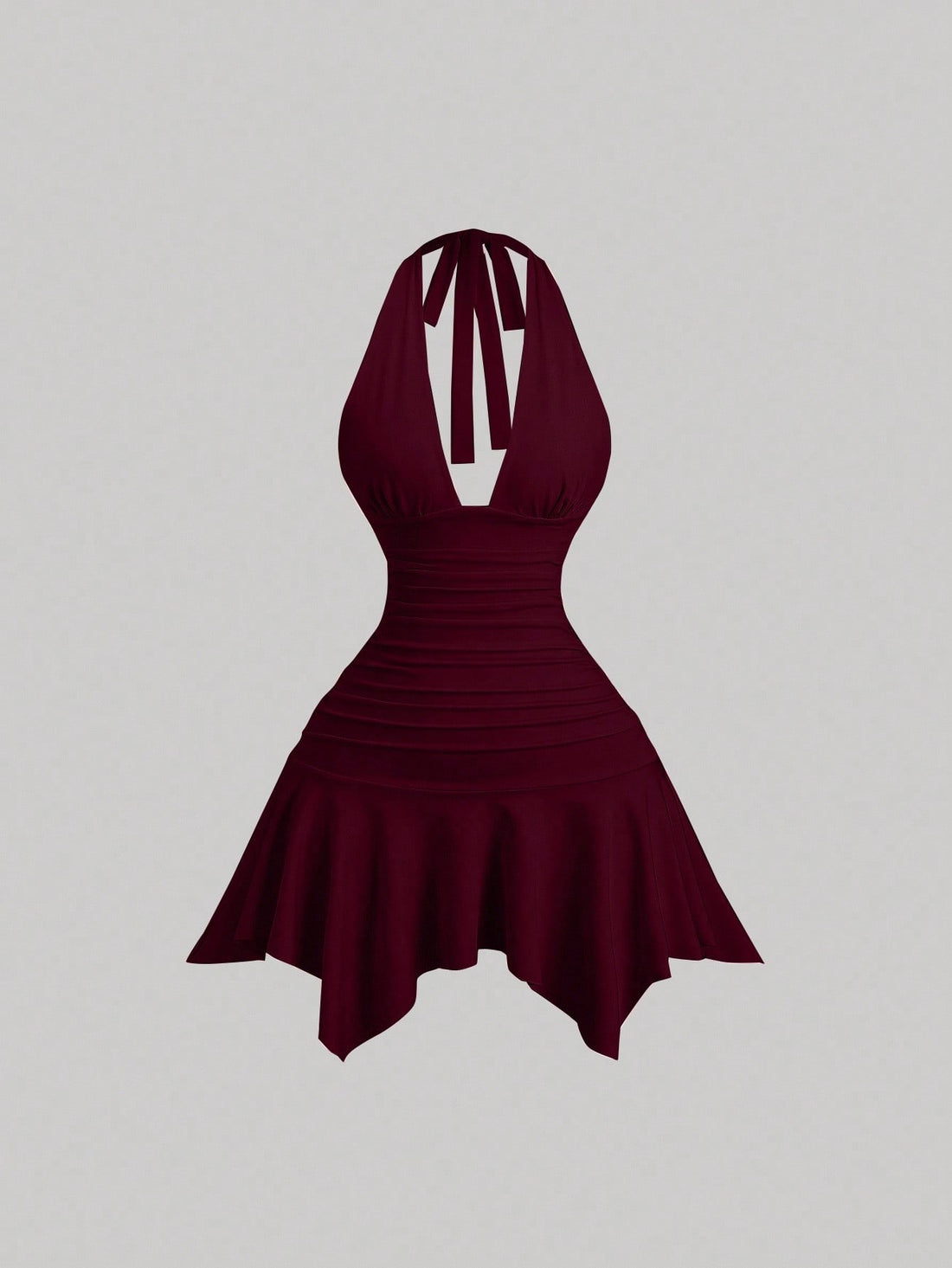 Solid Color Mini Dress Neutral Color Single Piece Asymmetrical Hem Waist Detail Design For Daily Styling