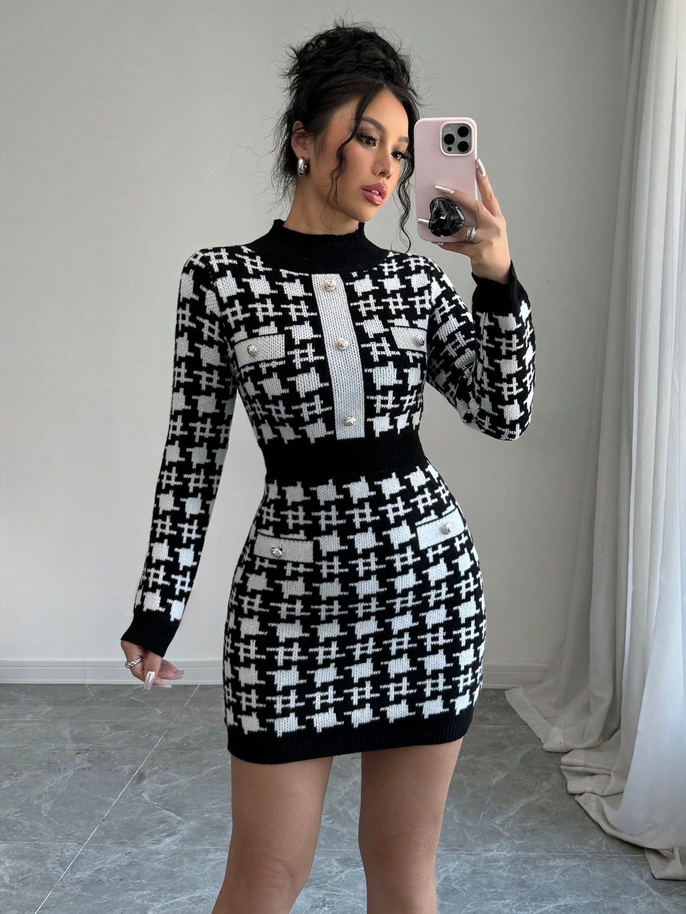 Women’s Knit Fabric Sweater Dress, Long Sleeve Round Neck Design, 1 Piece, For Autumn and Winter Wear