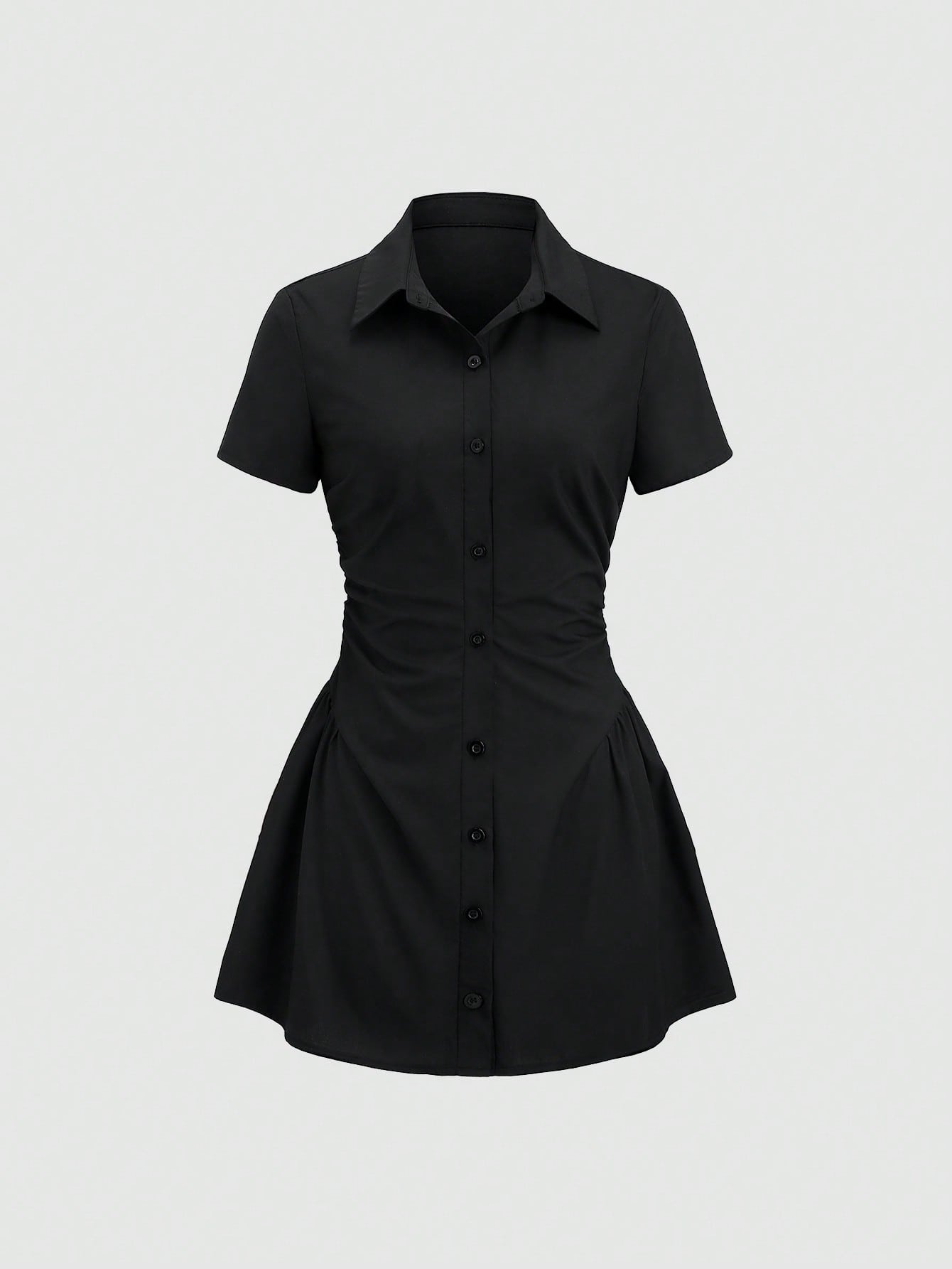 Solid Color Shirt Dress Neutral Color Single Piece Short Sleeve Design For Casual Wear