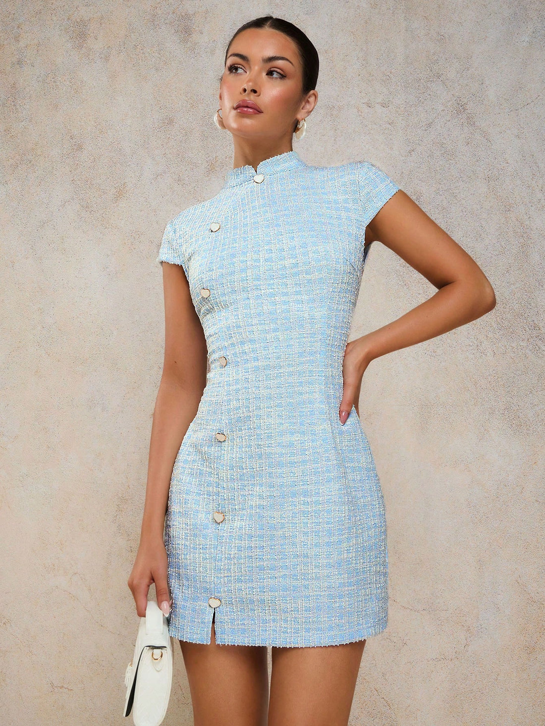 Women’s Tweed Fabric Mini Dress, Simple Sleeveless Design, 1 Piece, For Daily Wear