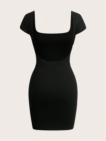 Solid Color Mini Dress Neutral Color Single Piece Sleeveless Design For Casual Wear