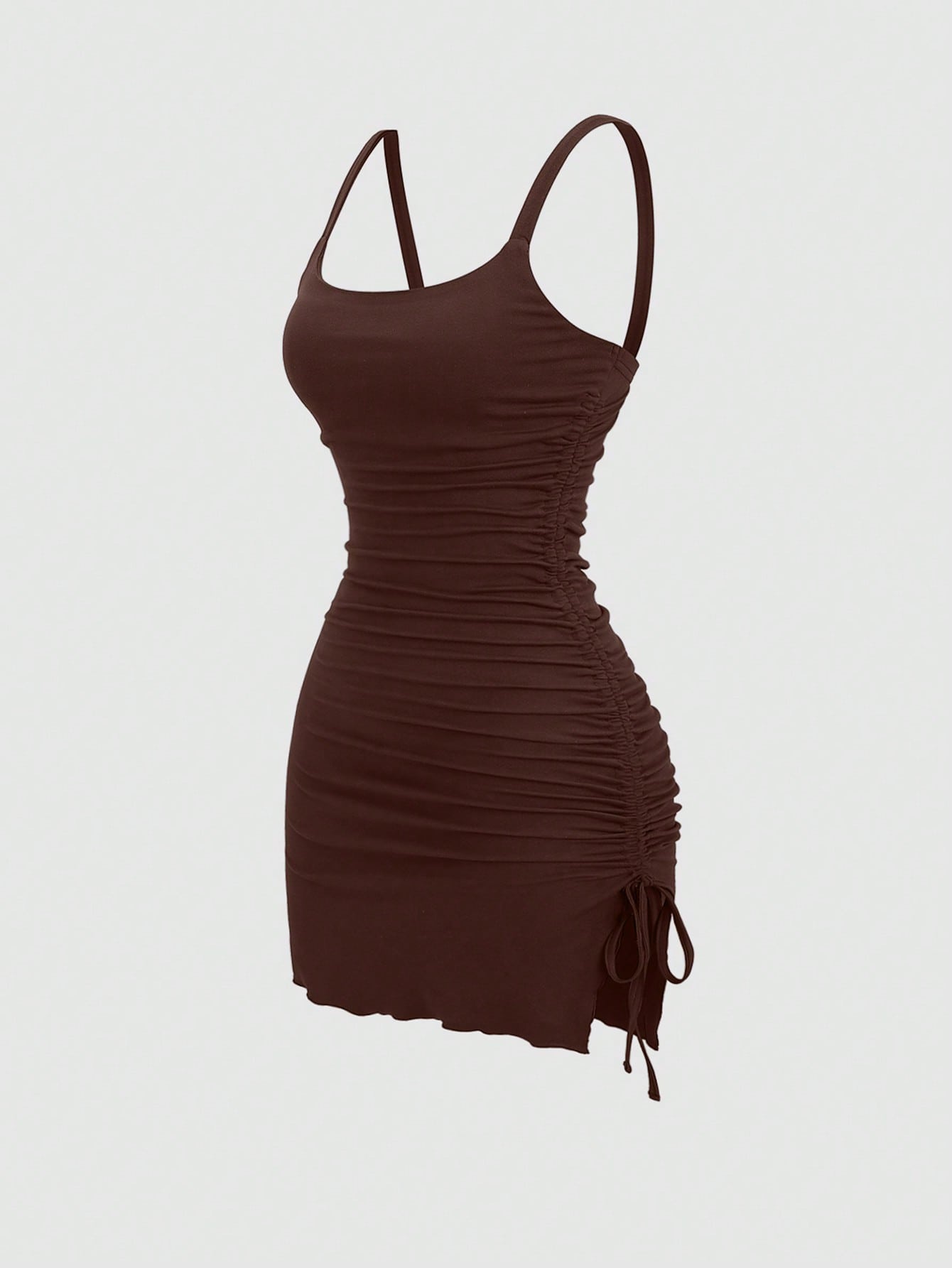 Solid Color Mini Dress Neutral Color Single Piece Drawstring Asymmetrical Hem Design For Casual Wear