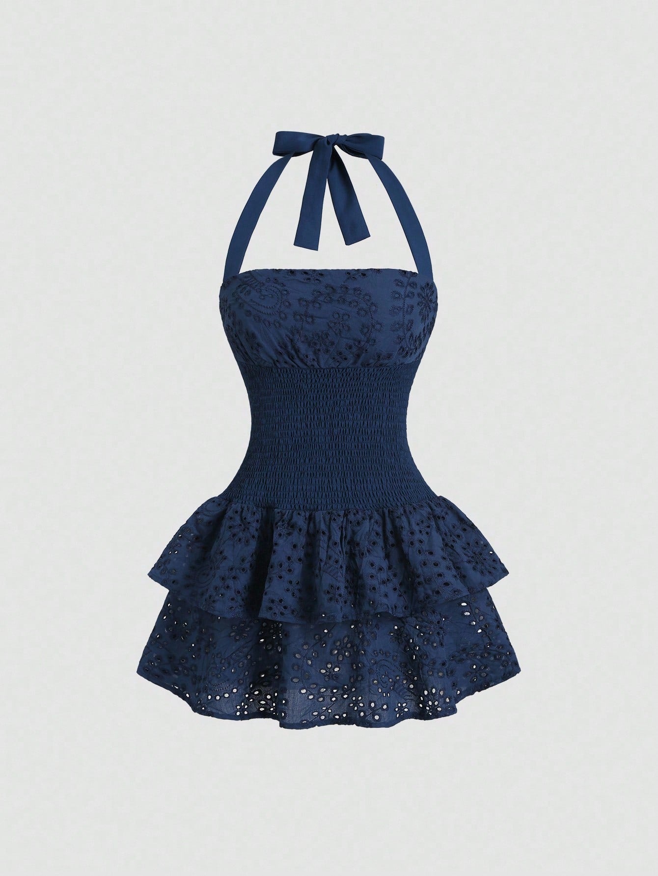 Halter Neck Fitted Layered Ruffle Mini Dress for Beach Vacation and Summer Wear