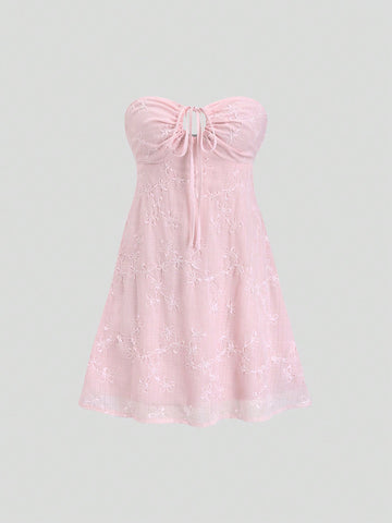Solid Color Dress Neutral Color Single Piece Bandeau Style Design For Daily Styling