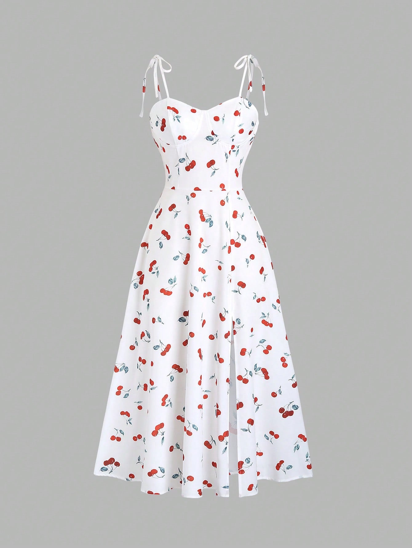 Fruit Print Maxi Dress Neutral Color Single Piece Sleeveless Strap Knot Detail Design For Casual Wear