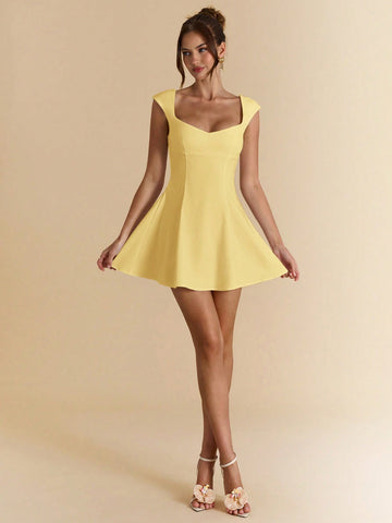 Square Neck Open Back Flowy Dress for Spring and Summer Wear