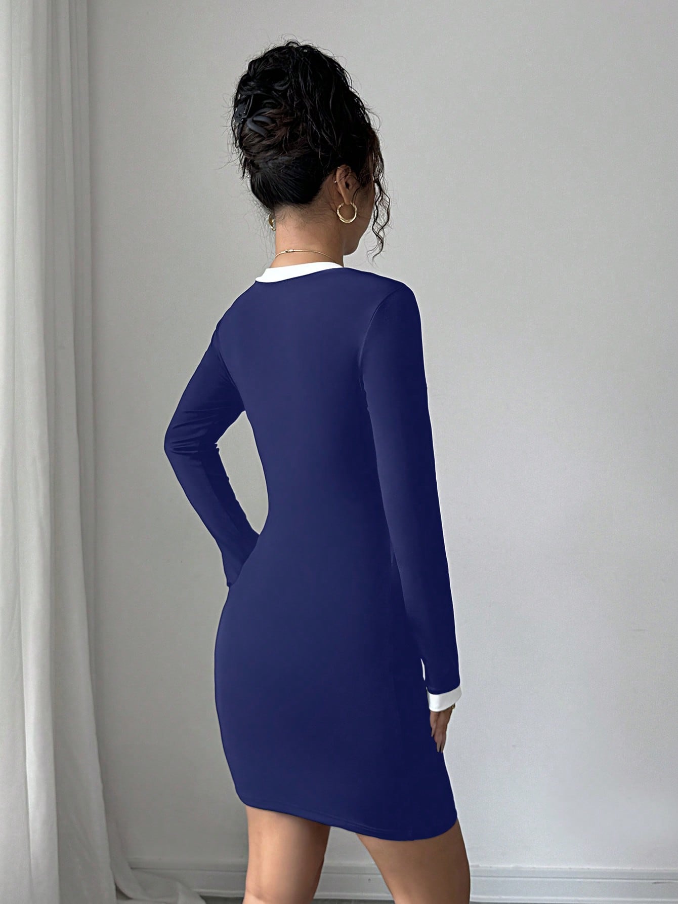 Women’s Woven Fabric Mini Dress, Long Sleeve Simple Design, 2 In 1 Style, 1 Piece, For Everyday Wear