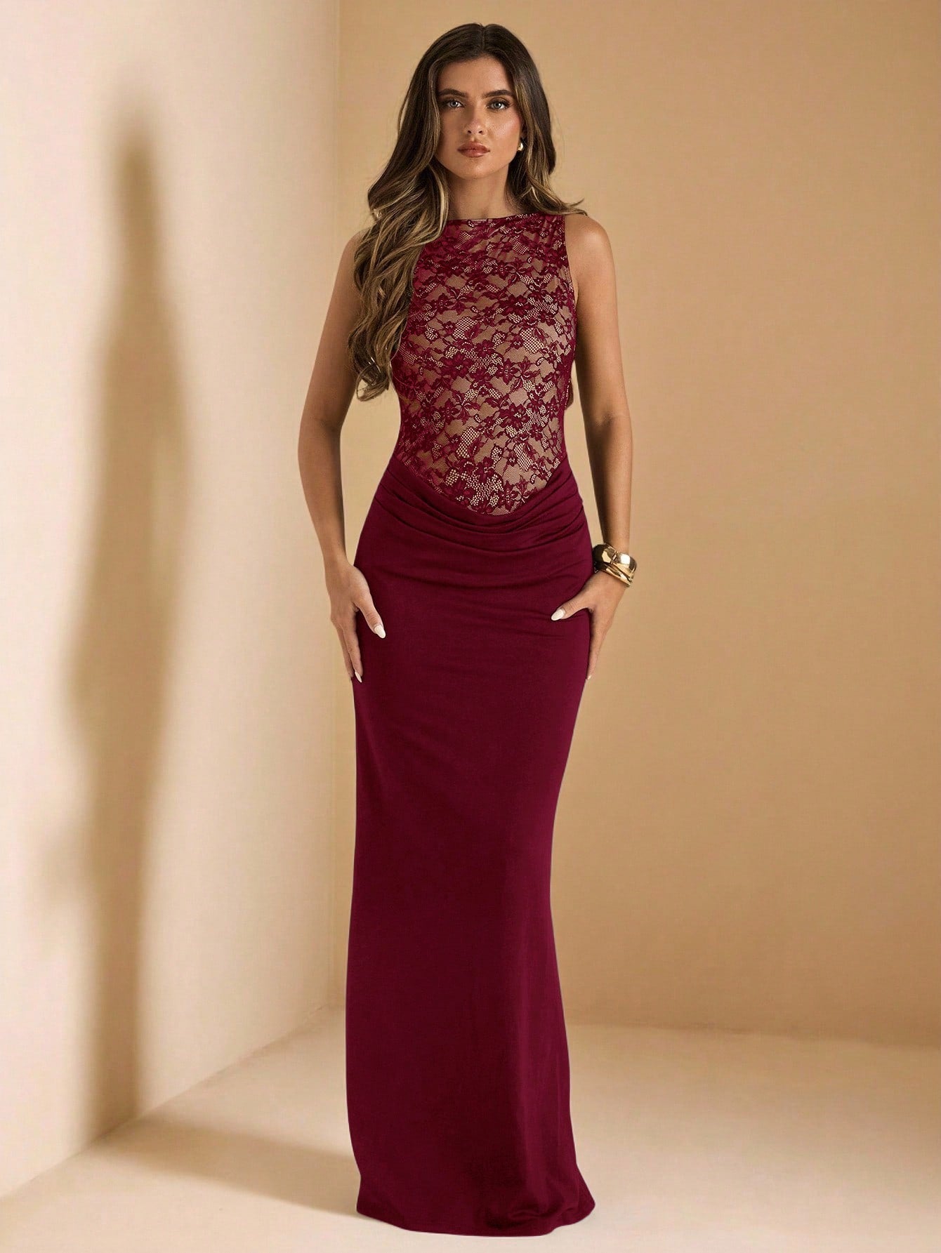 Black Sleeveless Lace Patchwork Mermaid Dress for Weddings and Special Occasions