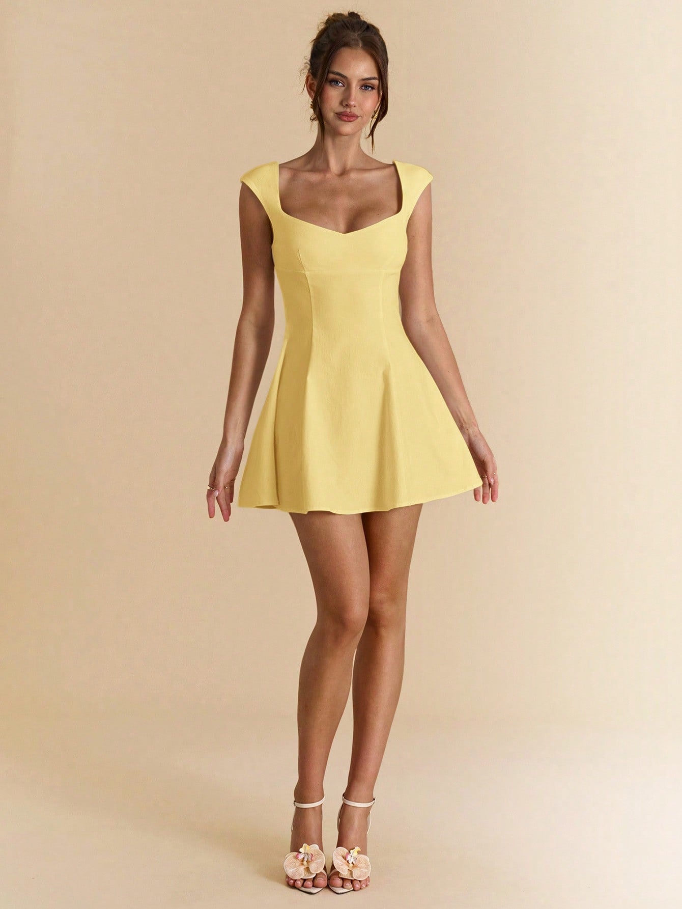 Square Neck Open Back Flowy Dress for Spring and Summer Wear