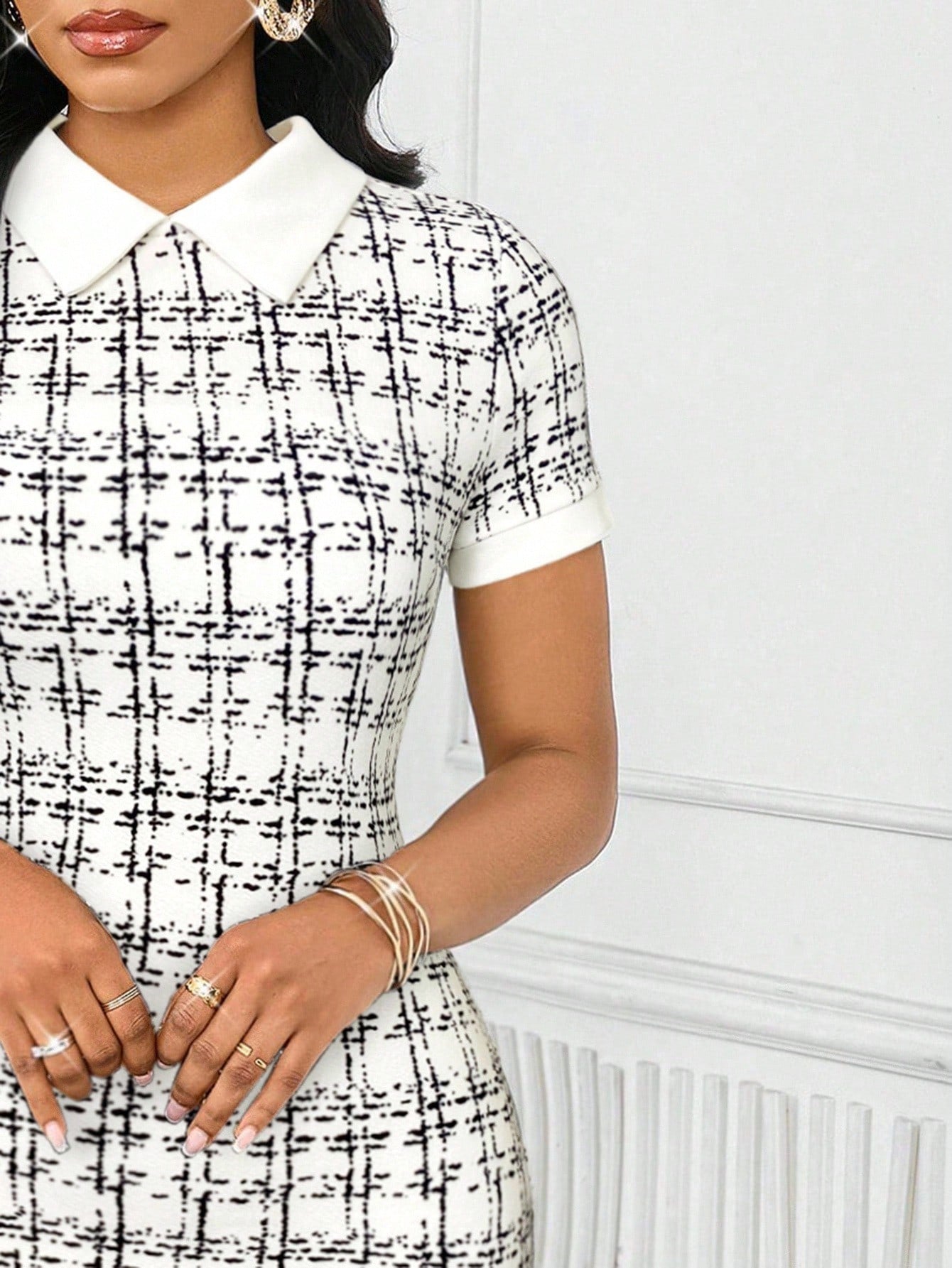 Women’s Woven Fabric Mid-Length Dress, Plaid Pattern Design, 1 Piece, For Workplace and Everyday Styling