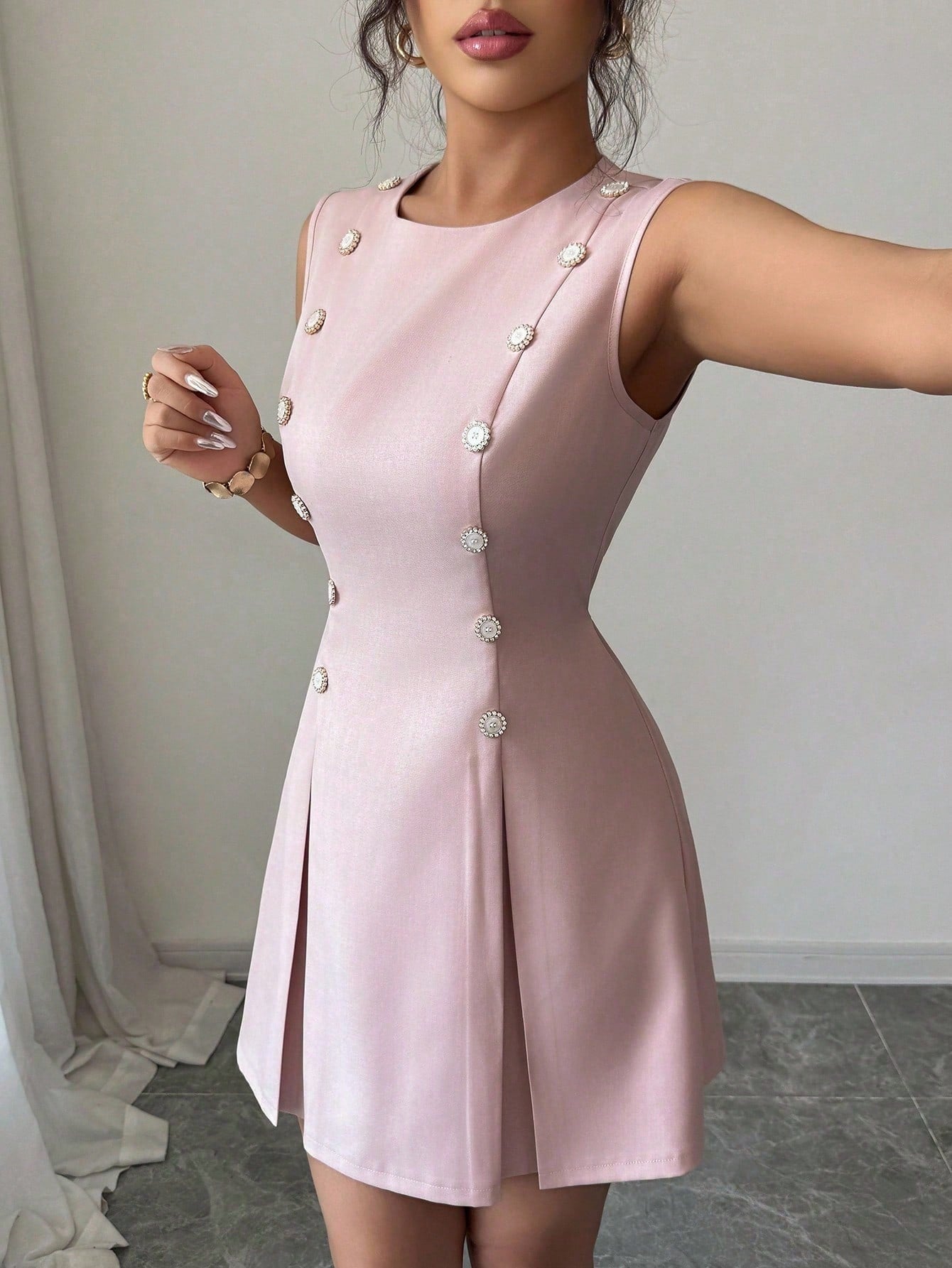 Women’s Woven Fabric Mini Skirt, Button Front Design, Tie Waist Detail, Decorative Buckle Accent, 1 Piece, For Daily Wear