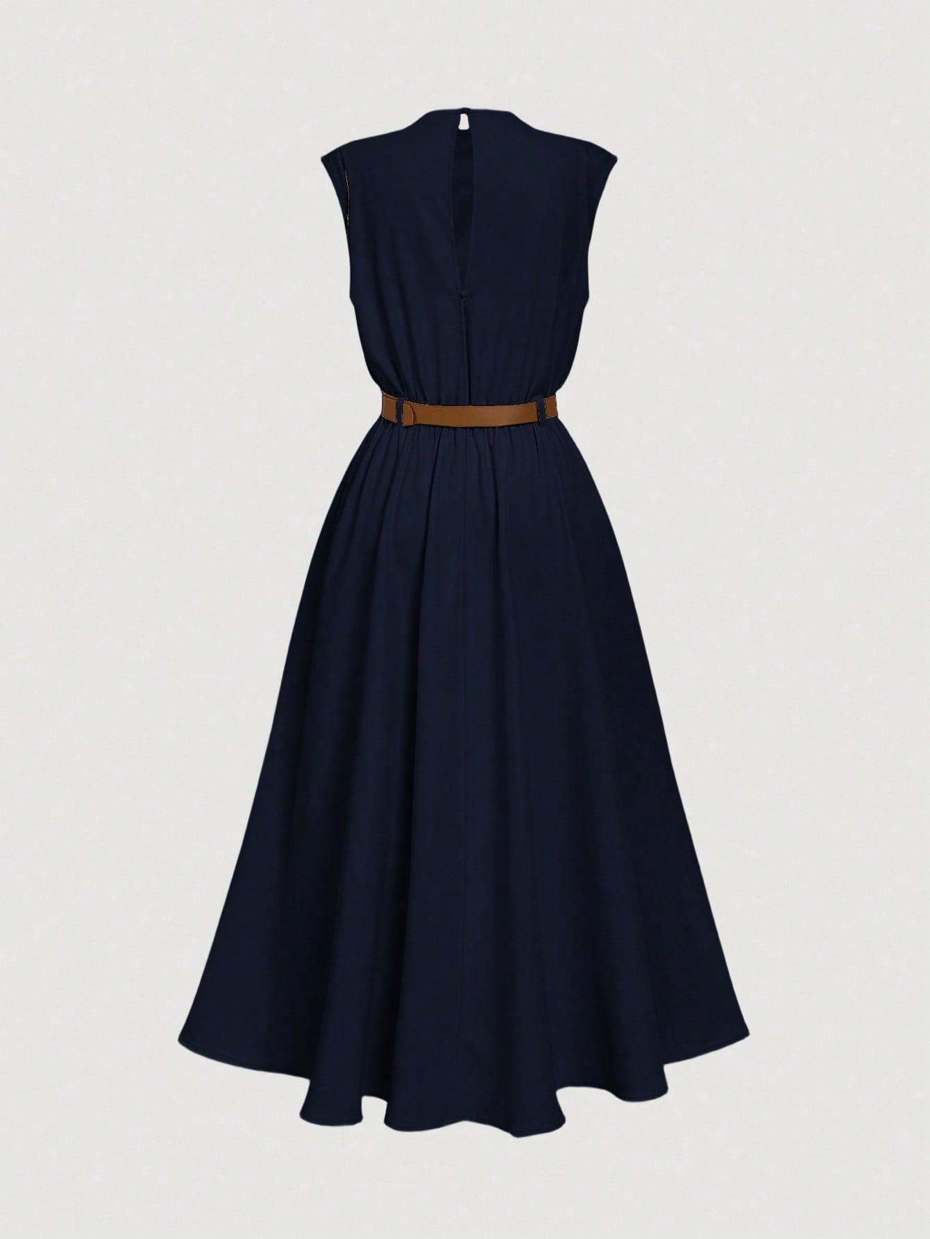 Solid Color Sleeveless Dress with Belt Olive Green for Everyday Wear