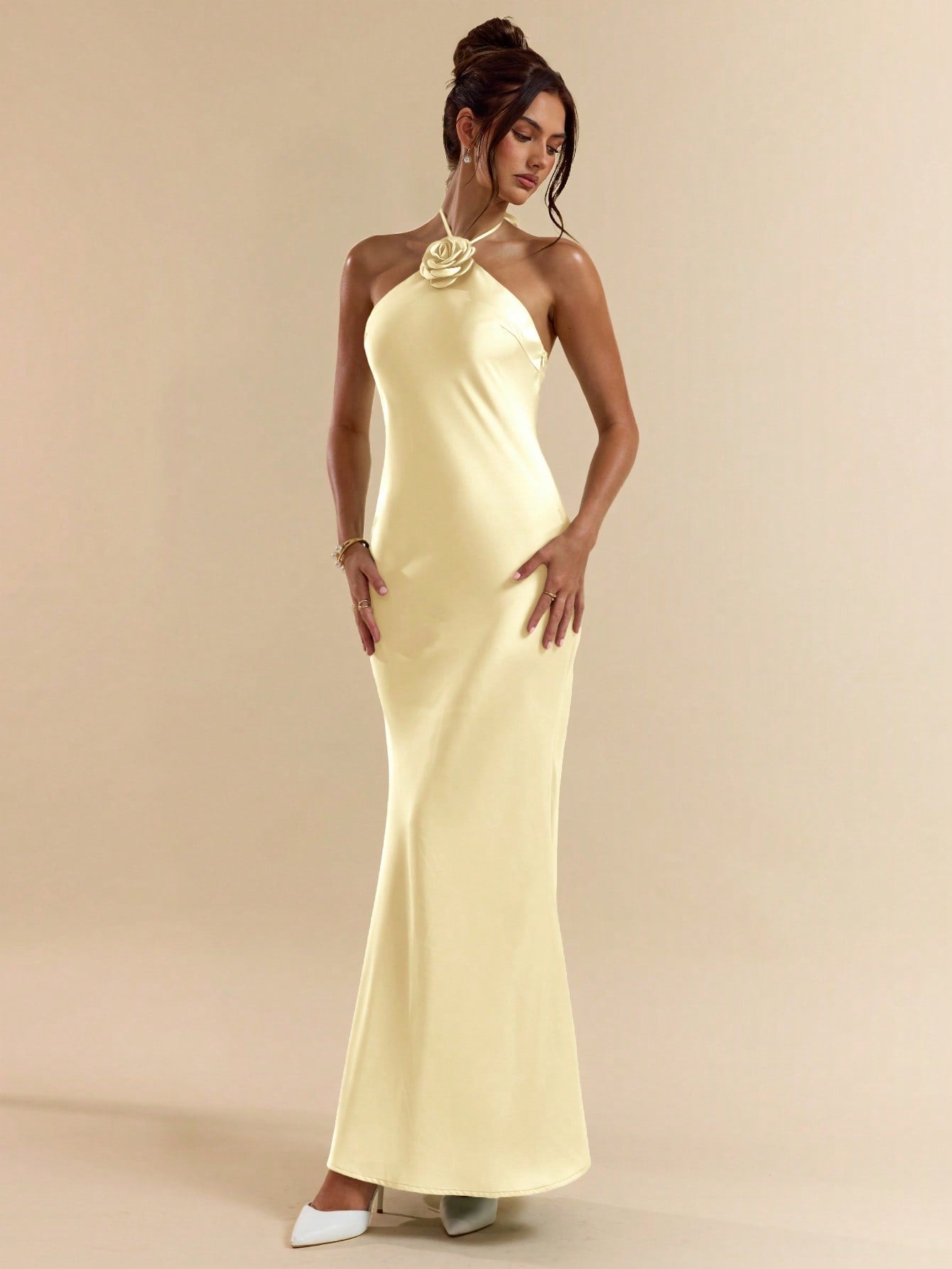 Green Spaghetti Strap Long Satin Mermaid Dress with 3D Floral Decoration for Parties and Formal Occasions