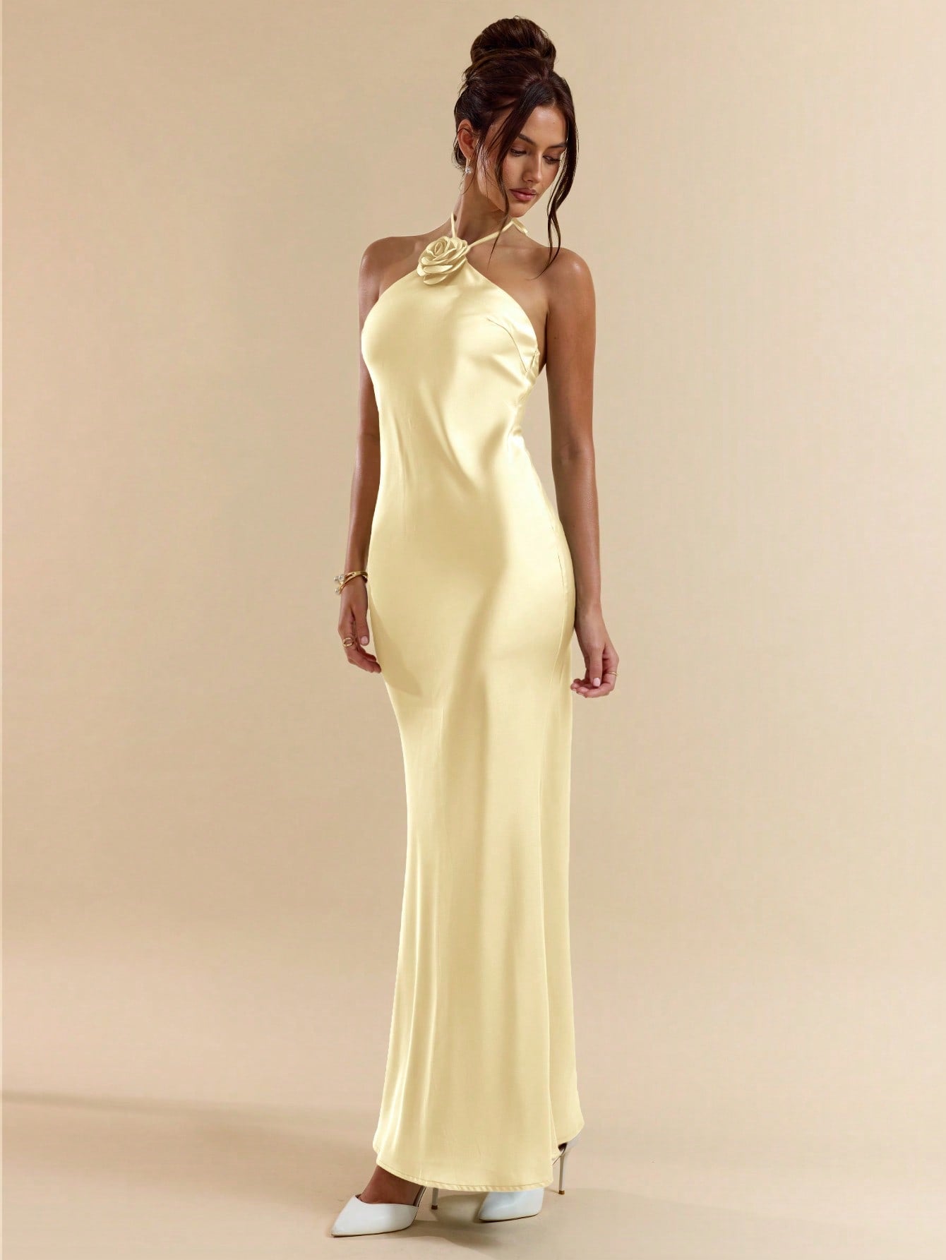 Green Spaghetti Strap Long Satin Mermaid Dress with 3D Floral Decoration for Parties and Formal Occasions