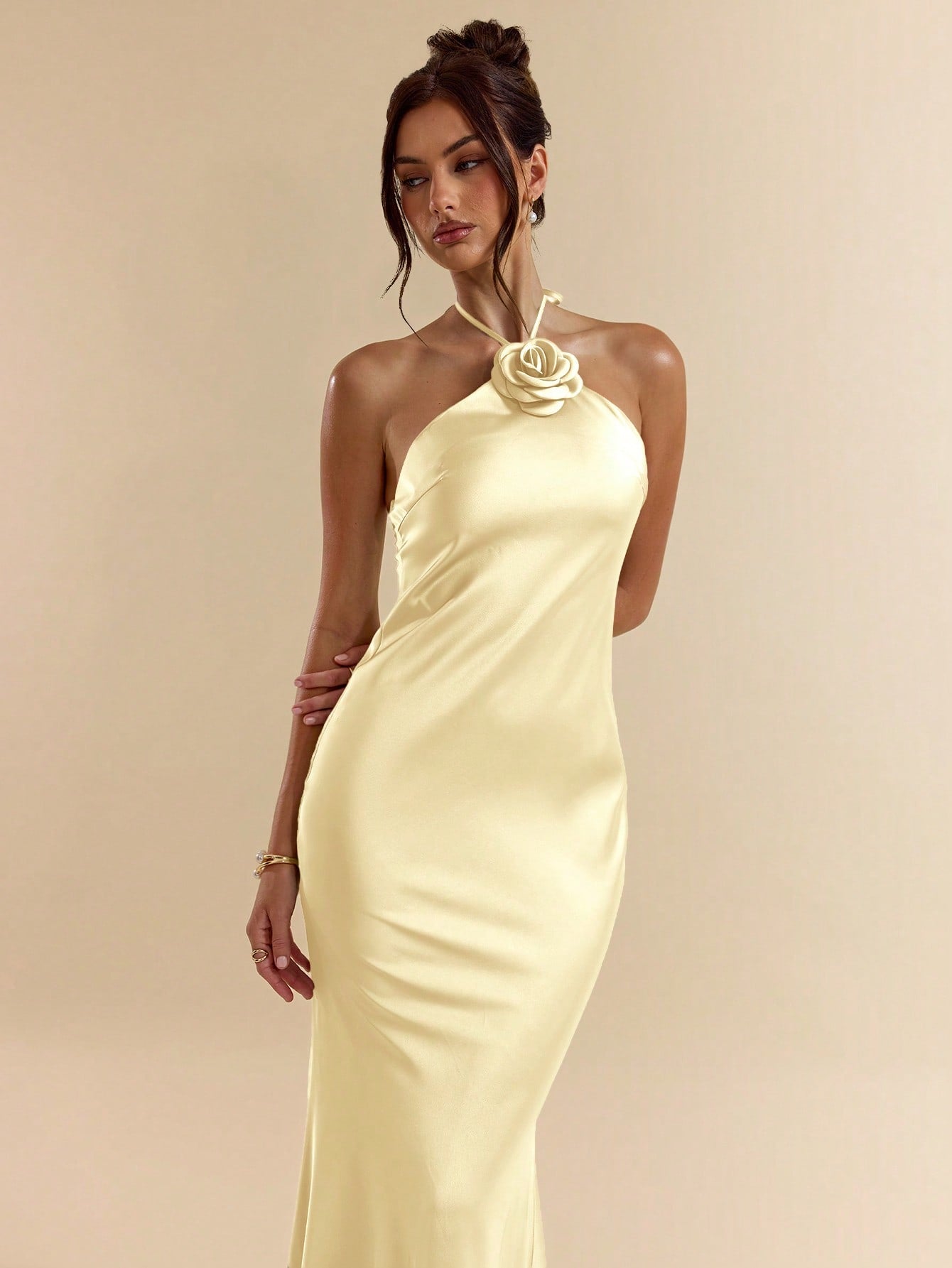 Green Spaghetti Strap Long Satin Mermaid Dress with 3D Floral Decoration for Parties and Formal Occasions