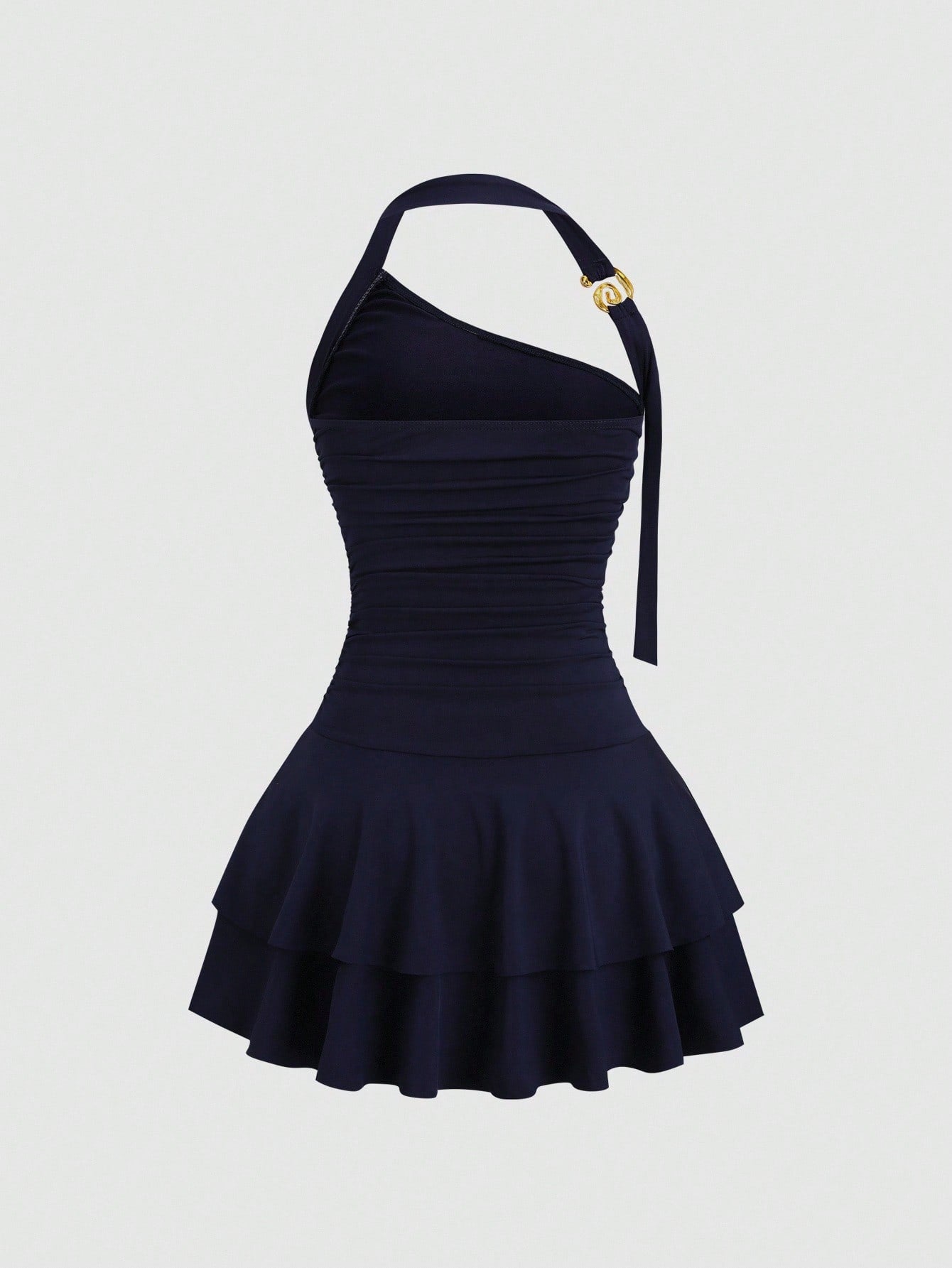 Hanging Necklace Spiral Gold Jewelry Design with Tiered Mini Dress