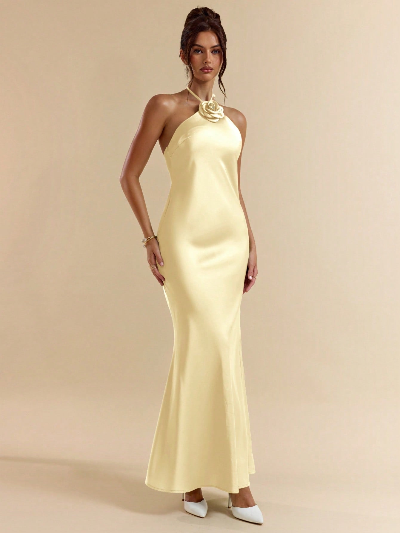 Green Spaghetti Strap Long Satin Mermaid Dress with 3D Floral Decoration for Parties and Formal Occasions