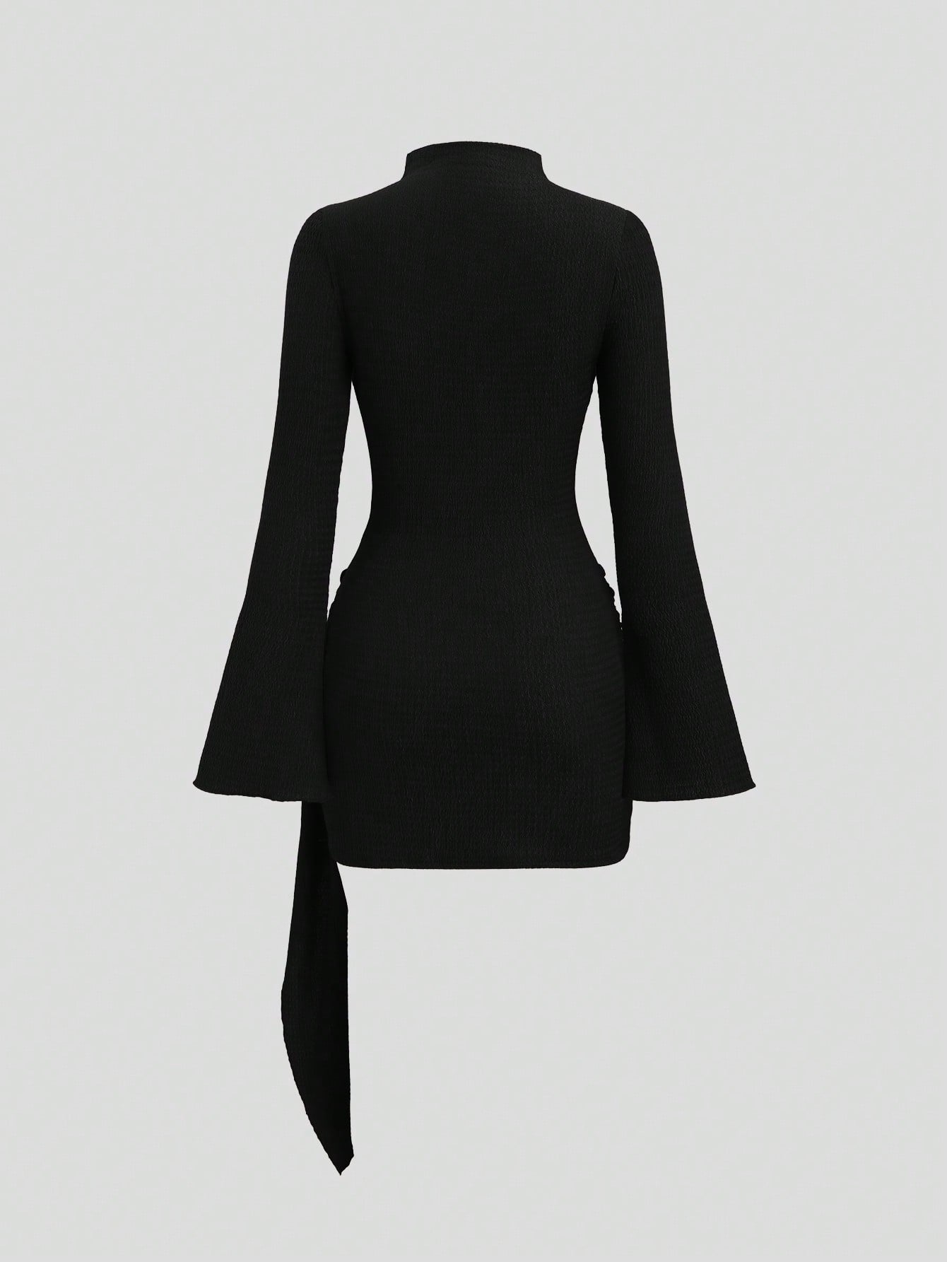 Solid Color Dress Neutral Color Single Piece Flare Sleeve Waist Detail Design For General Occasions