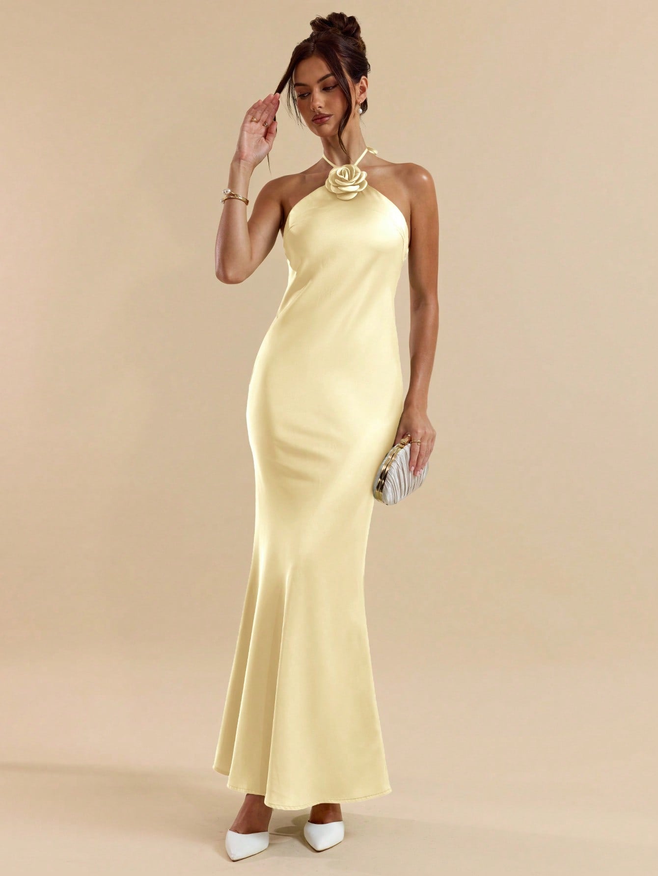 Green Spaghetti Strap Long Satin Mermaid Dress with 3D Floral Decoration for Parties and Formal Occasions