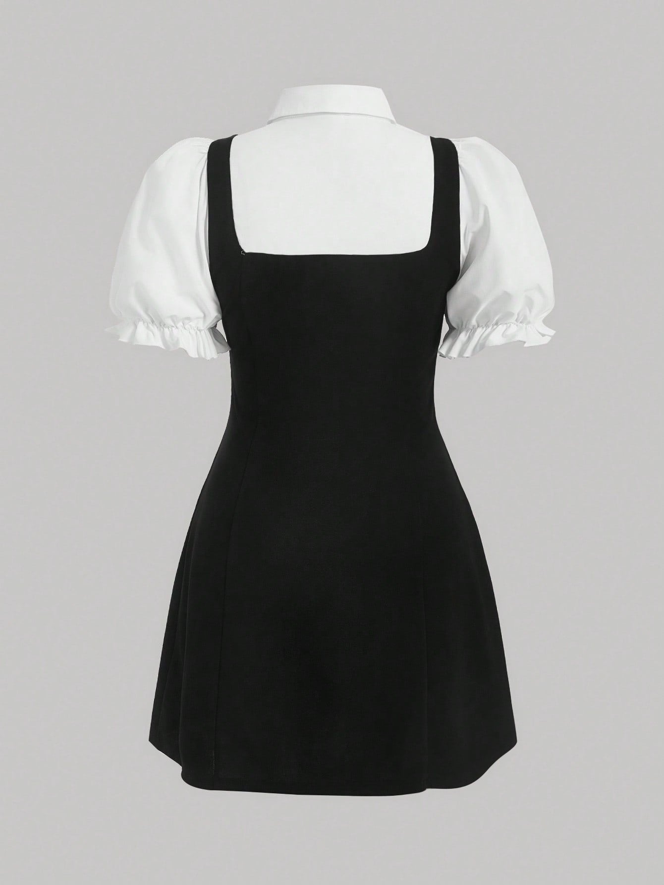 Bow Knot Front Dress with Double Breasted Decorative Detail Two Layer Style for Everyday Wear