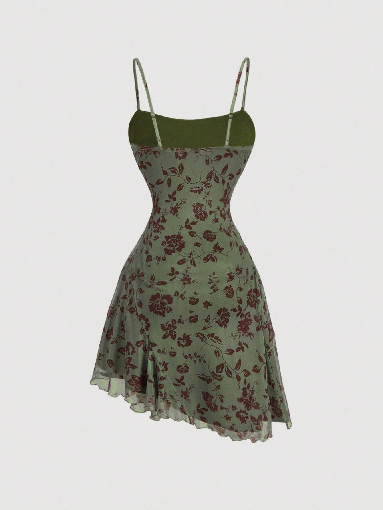 Floral Pattern Short Dress Olive Green Color Single Piece Short Sleeve Design For Daily Styling