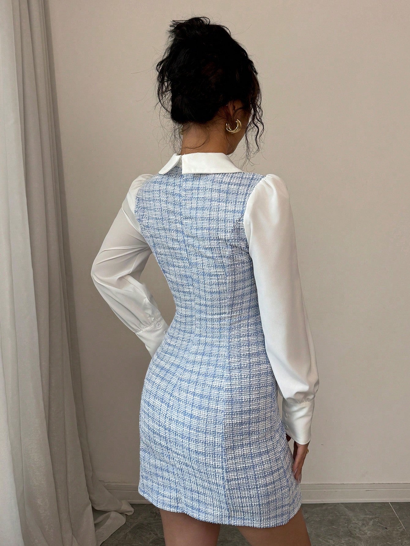 Contrast Color Panel Dress with Bow Detail Two Layer Design for Everyday Styling