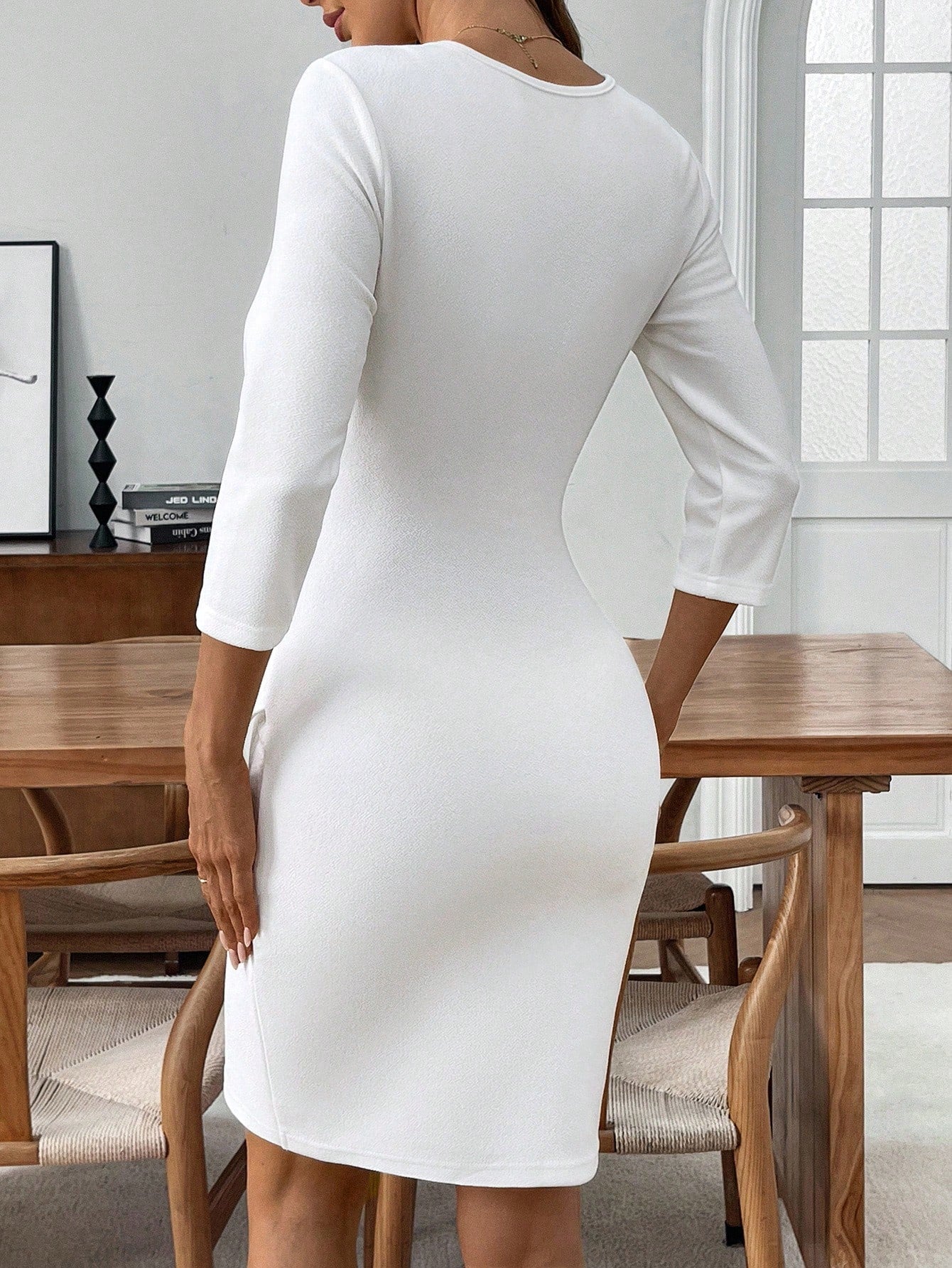 Women’s Woven Fabric Mini Dress, Wrap Design with Fitted Silhouette, Solid Pattern, 1 Piece, For Commuting Wear