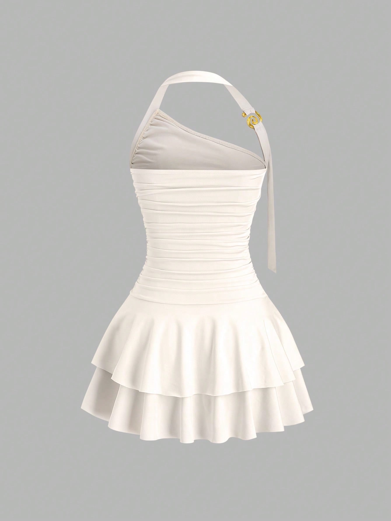 Hanging Necklace Spiral Gold Jewelry Design with Tiered Mini Dress