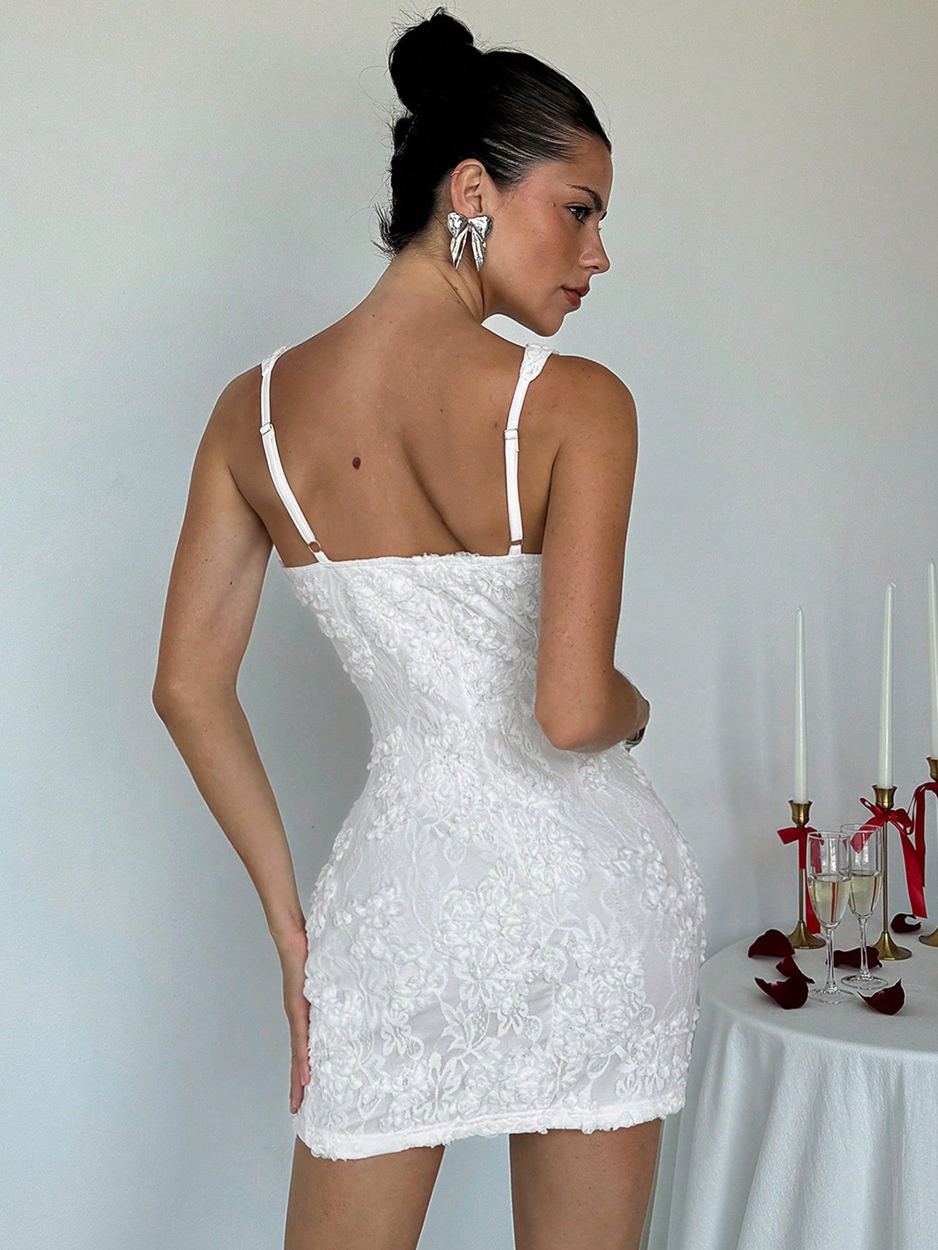 Mini Lace Dress with 3D Floral Detail for Wedding, Party, and Seasonal Occasions