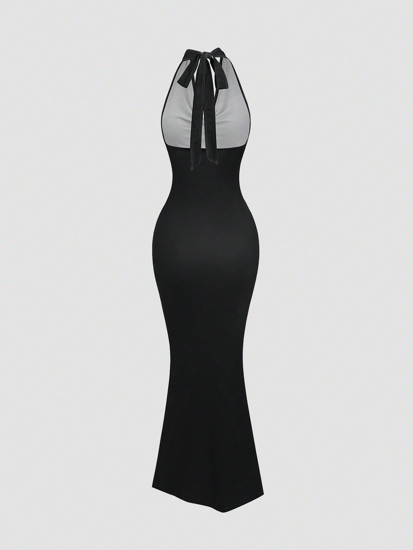 Printed Pattern Knitted Dress Neutral Color Single Piece Cowl Neck Design For Casual Wear