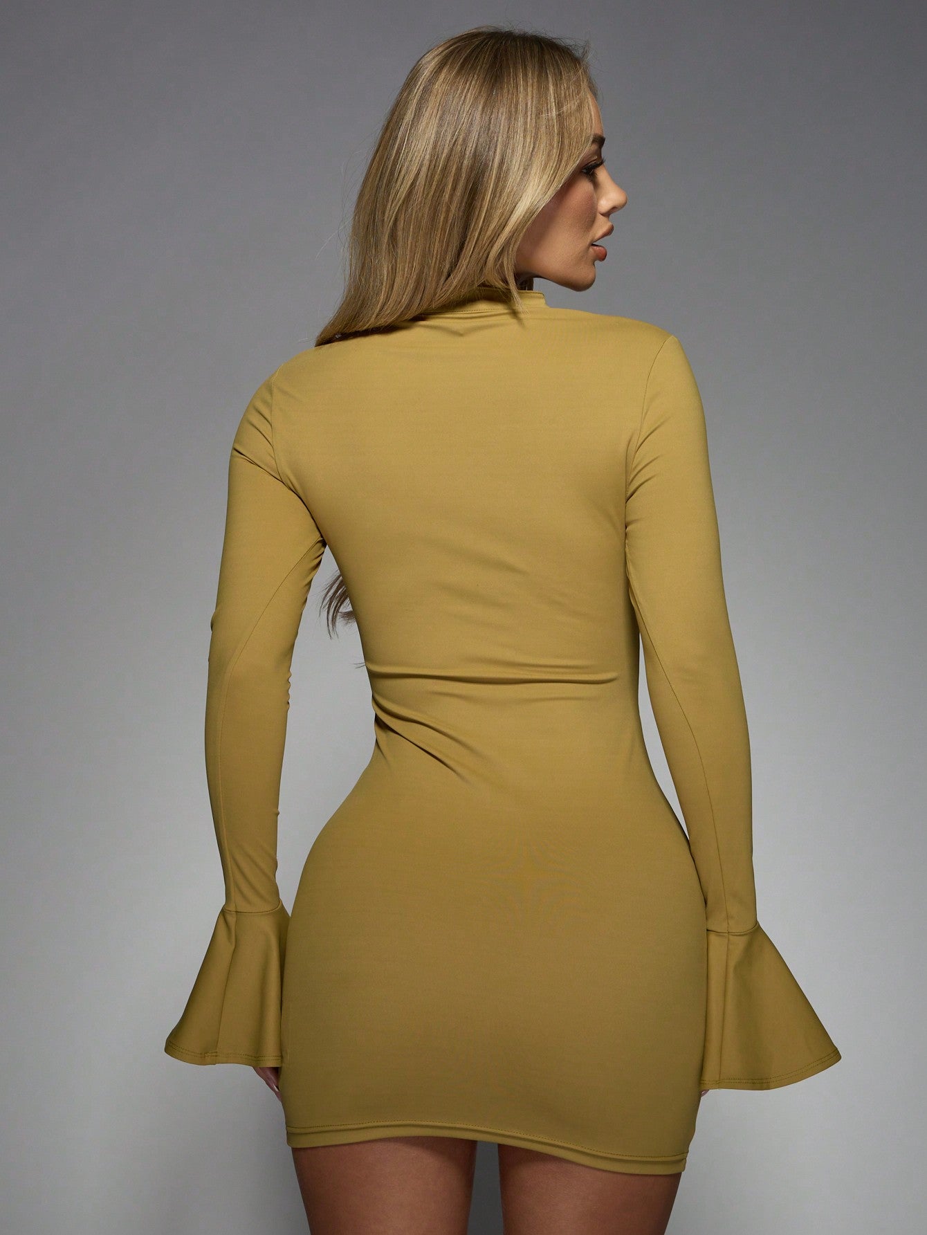 Bell Sleeve Bodycon Mini Dress with Asymmetric Cut-Out Detail for Party and Evening Wear