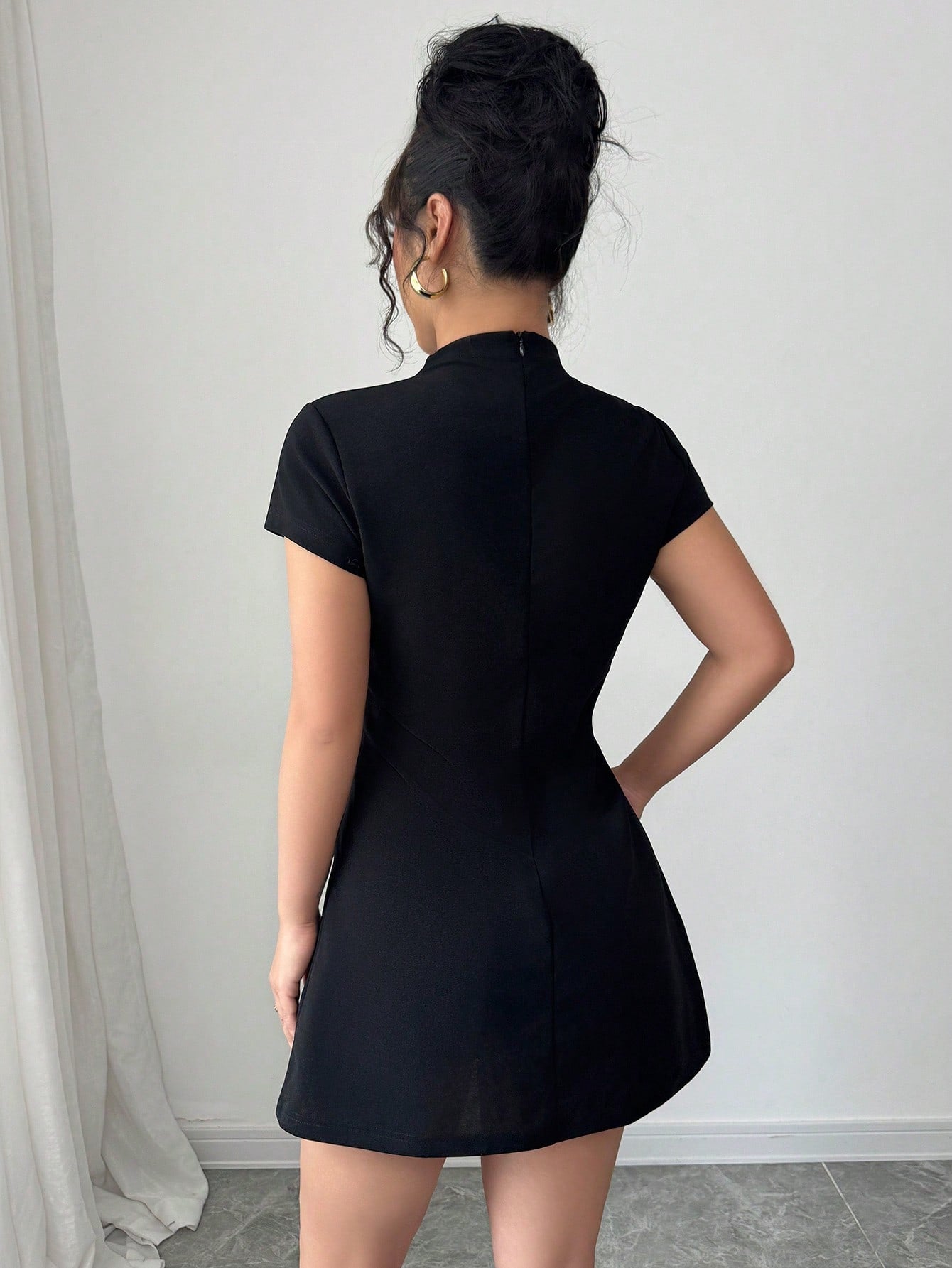 Women’s Woven Fabric A-Line Mini Dress, Vintage-Inspired Floral Decoration, 1 Piece, For Daily Wear