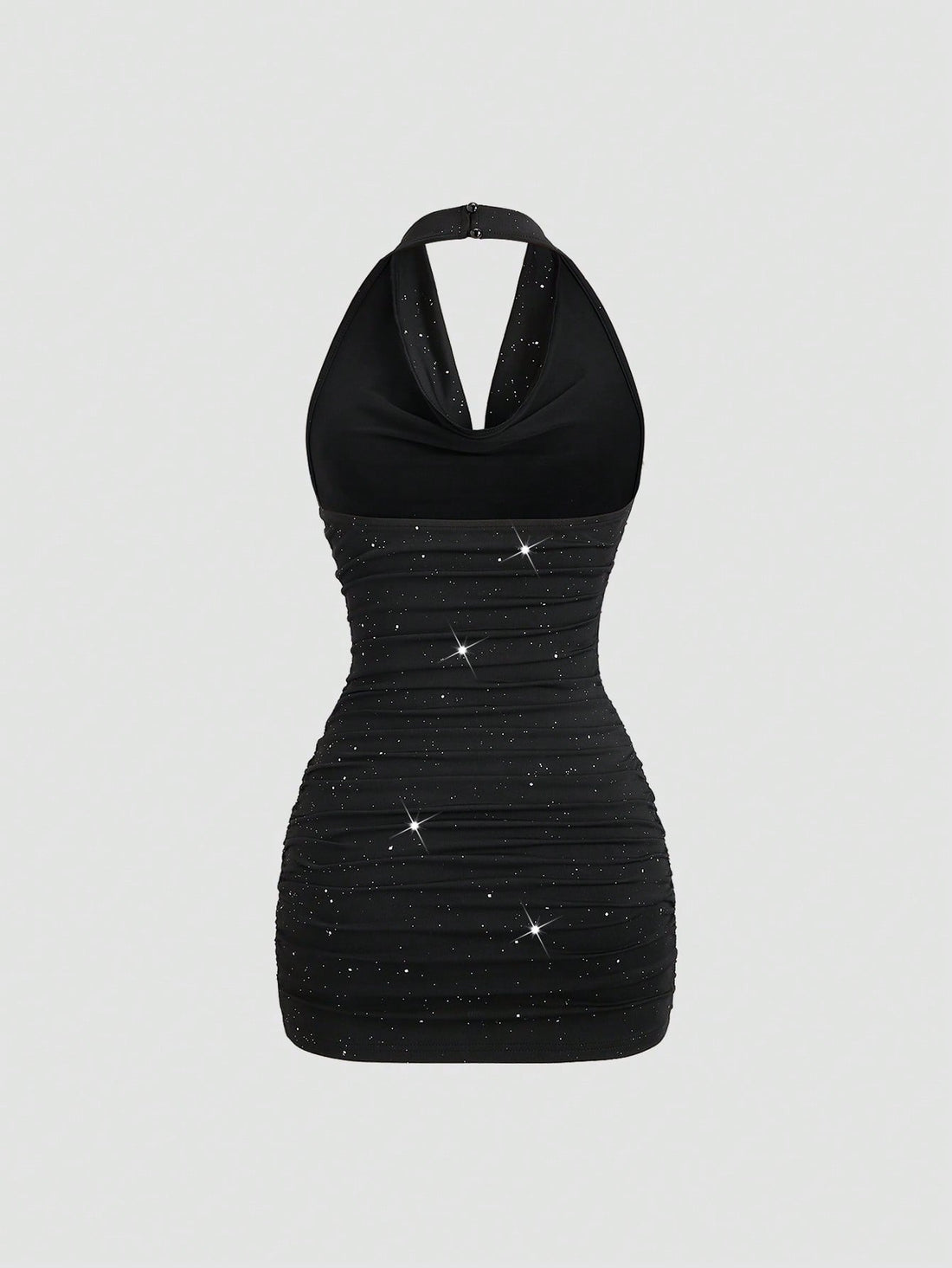 Solid Color Mini Dress Neutral Color Single Piece Draped Neck Pleated Detail Design For General Occasions