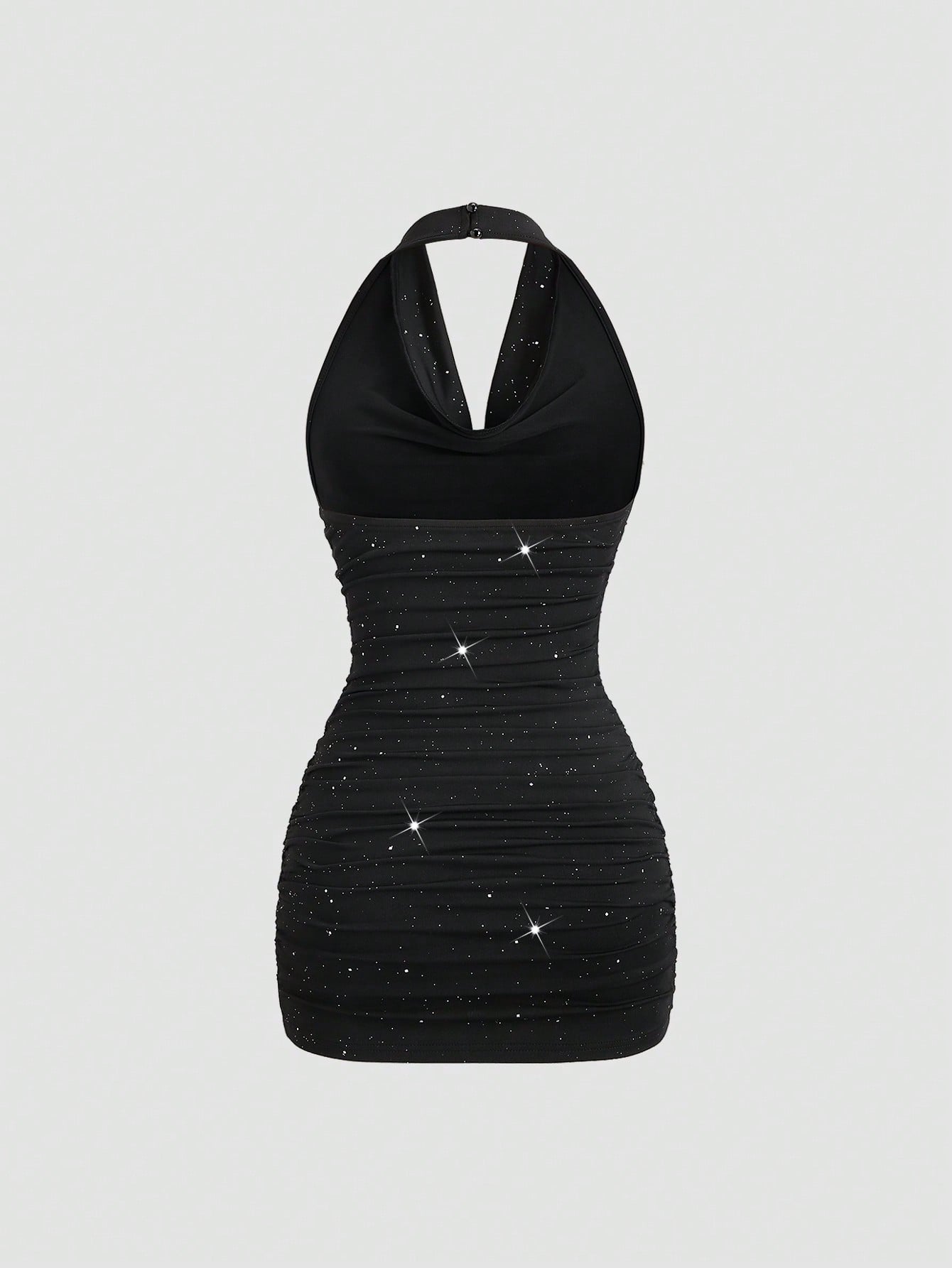 Solid Color Mini Dress Neutral Color Single Piece Draped Neck Pleated Detail Design For General Occasions
