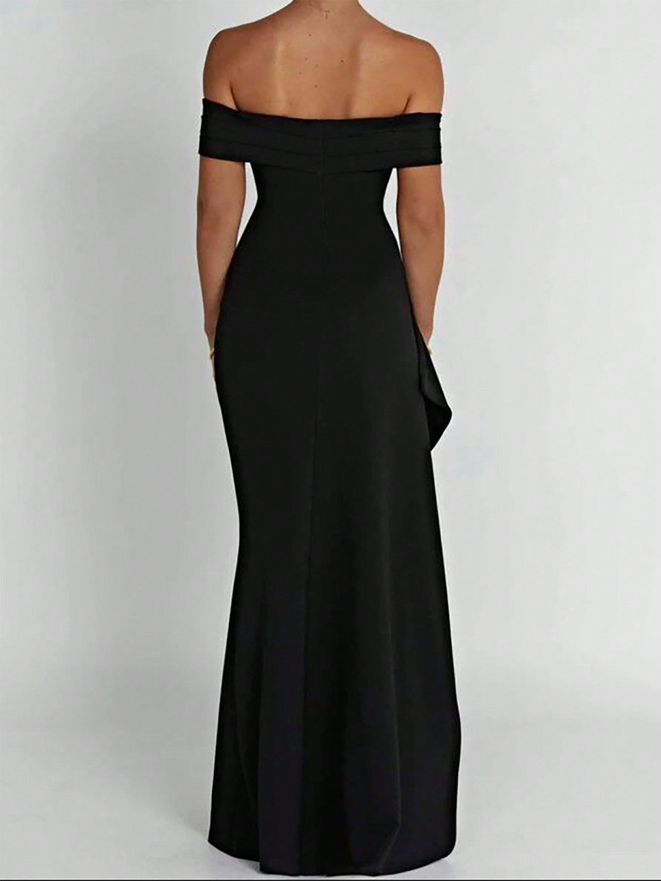 Off-Shoulder Ruched High Slit Long Dress with Rhinestone Detail for Spring and Fall Events