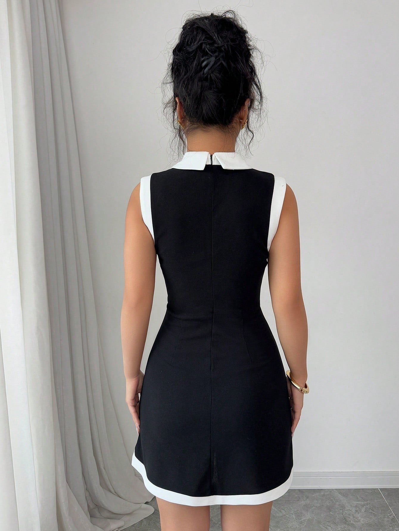 Women’s Woven Fabric Mini Dress, Collar Design with Button Decoration, 1 Piece, For Spring and Summer Wear