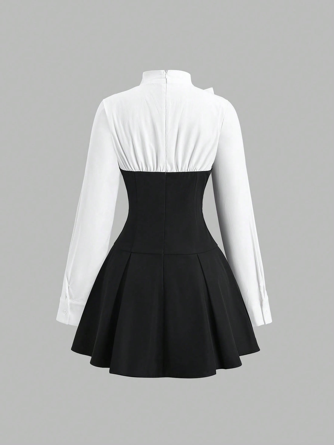 Women’s Woven Fabric Dress, Contrast Collar Design, Bow Detail, Pleated Hem Style, 1 Piece, For Commuting and Daily Wear