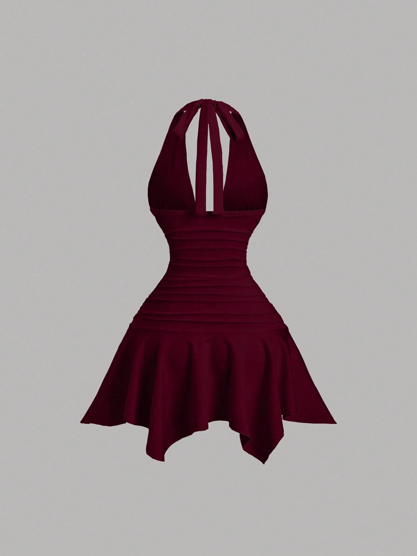 Solid Color Mini Dress Neutral Color Single Piece Asymmetrical Hem Waist Detail Design For Daily Styling