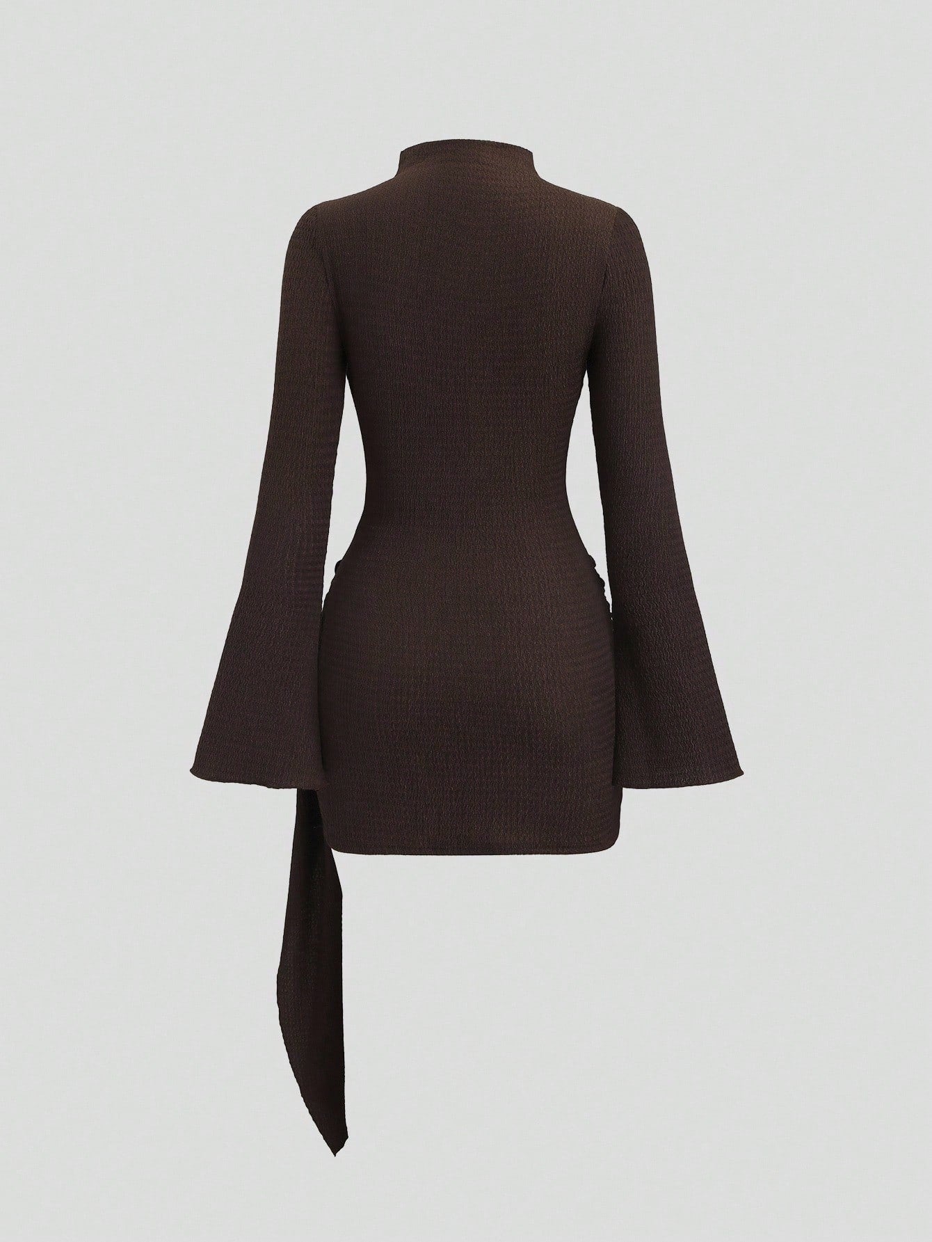 Solid Color Dress Neutral Color Single Piece Flare Sleeve Waist Detail Design For General Occasions