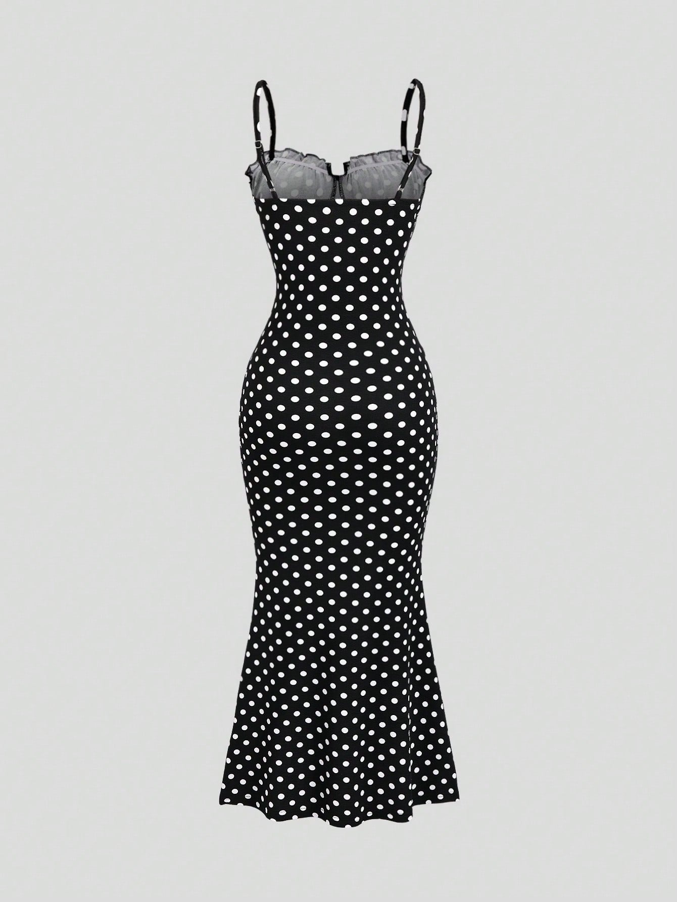 Polka Dot Pattern Dress Black and White Color Single Piece Sleeveless Strap Design For Casual Wear