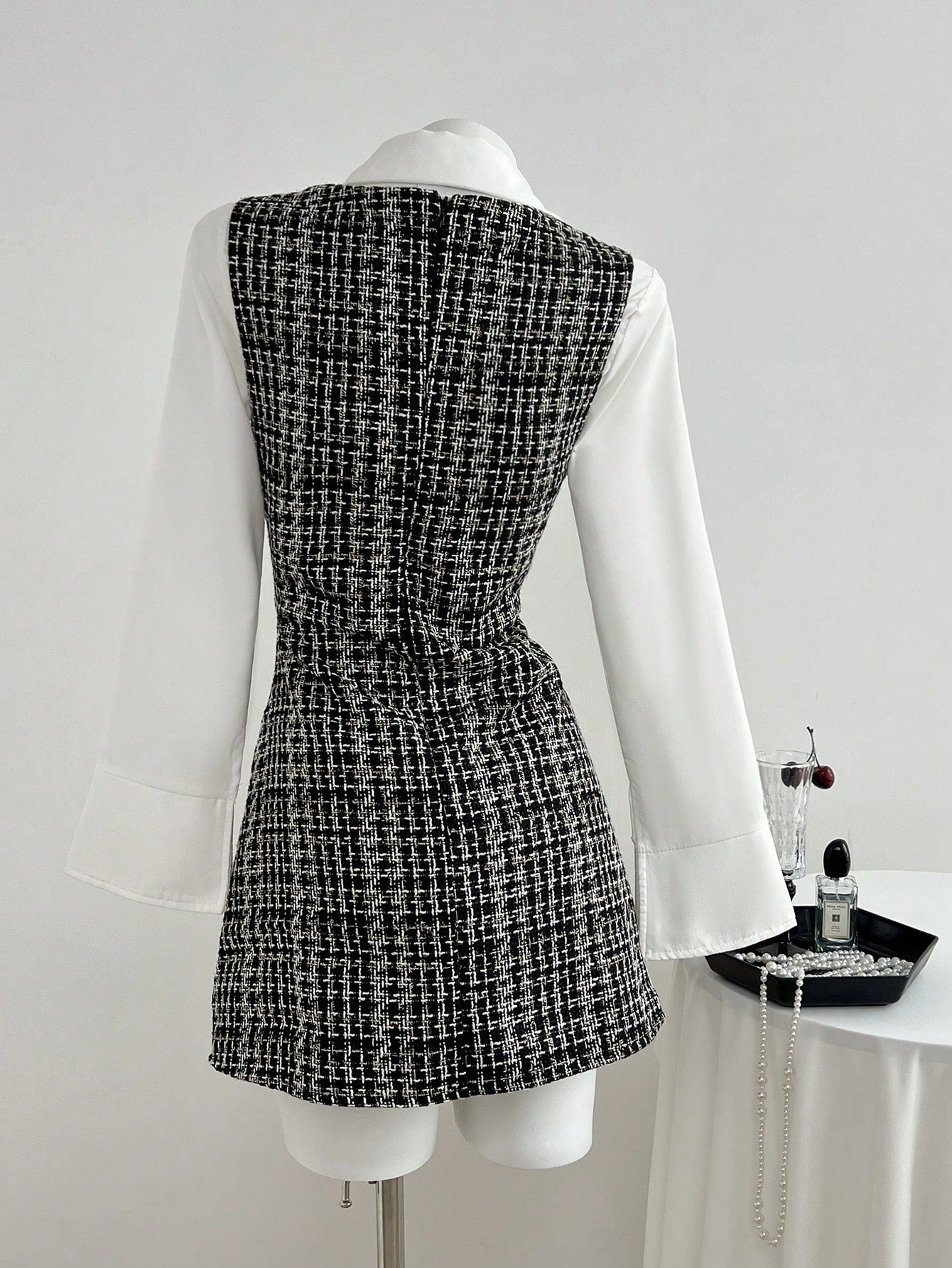 Women’s Woven Fabric Shift Dress, Sleeveless Design, Plaid Pattern, 1 Piece, For Commuting Wear