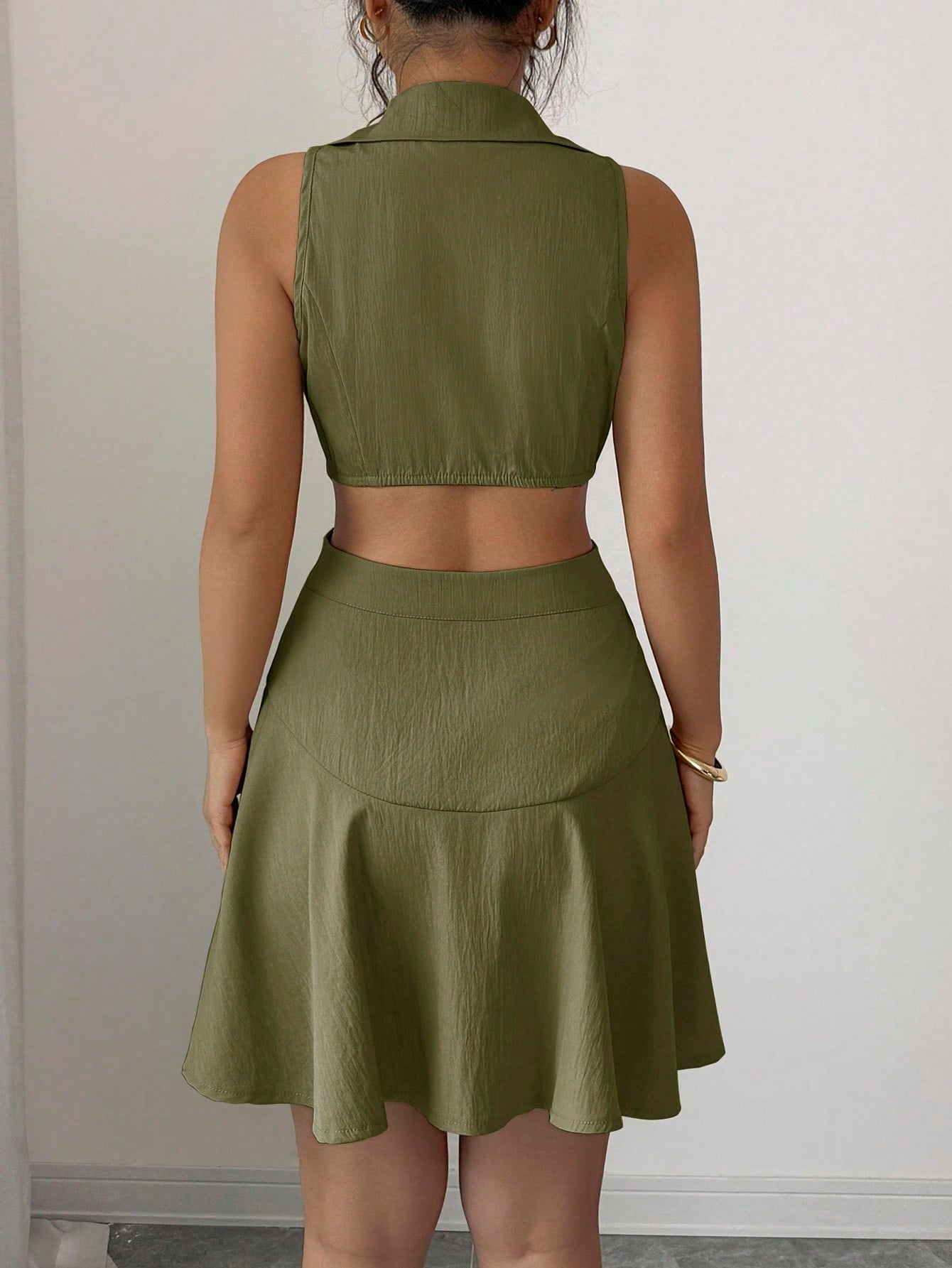 Women’s Woven Fabric Sleeveless Dress, Double Breasted Design, Solid Pattern, 1 Piece, For Commuting and Daily Wear