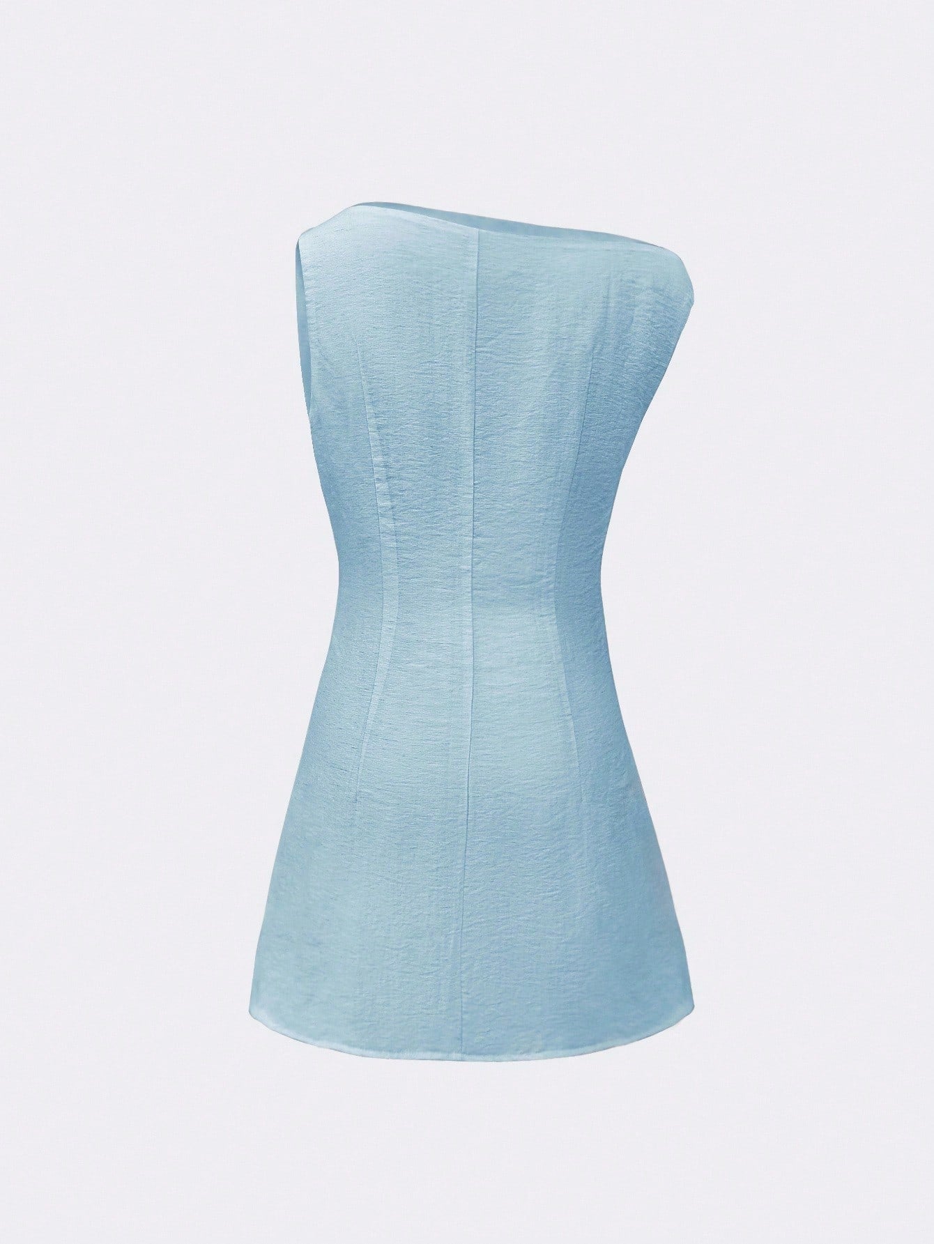 Women’s Woven Fabric Short Dress, Asymmetrical Neck Design with Waist Detail, Solid Pattern, 1 Piece, For Summer Wear