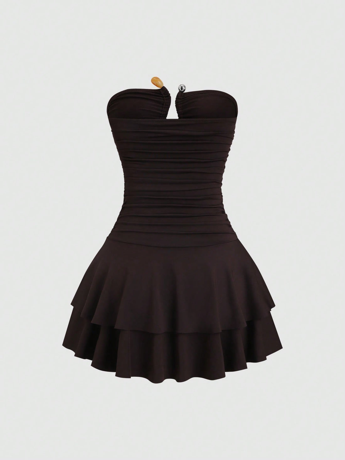 Solid Color Mini Dress Neutral Color Single Piece U Shape Neck Ruffle Detail Design For Daily Styling