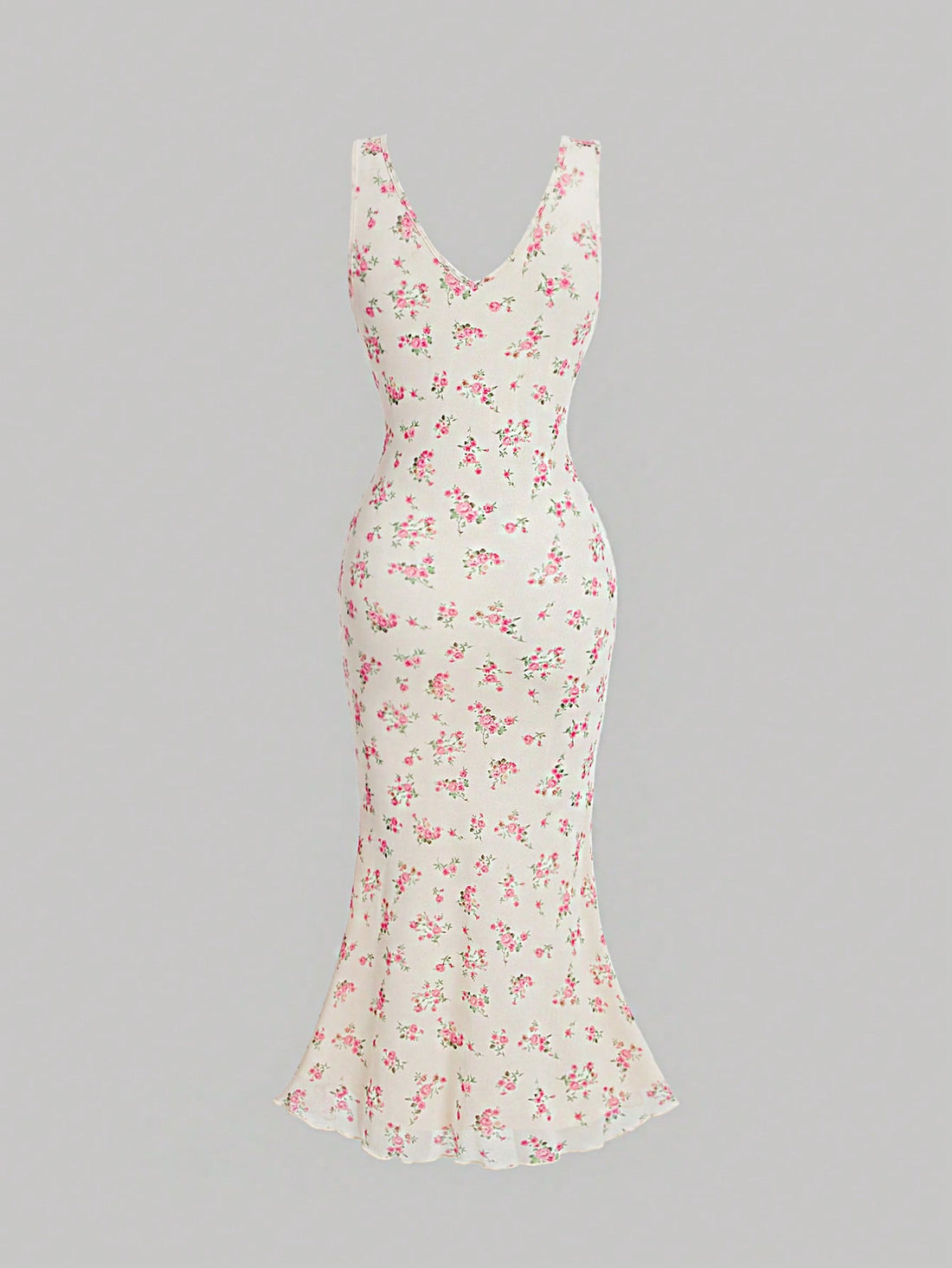 Floral Print Dress Pastel Color Single Piece Sleeveless Flared Hem Design For Daily Styling