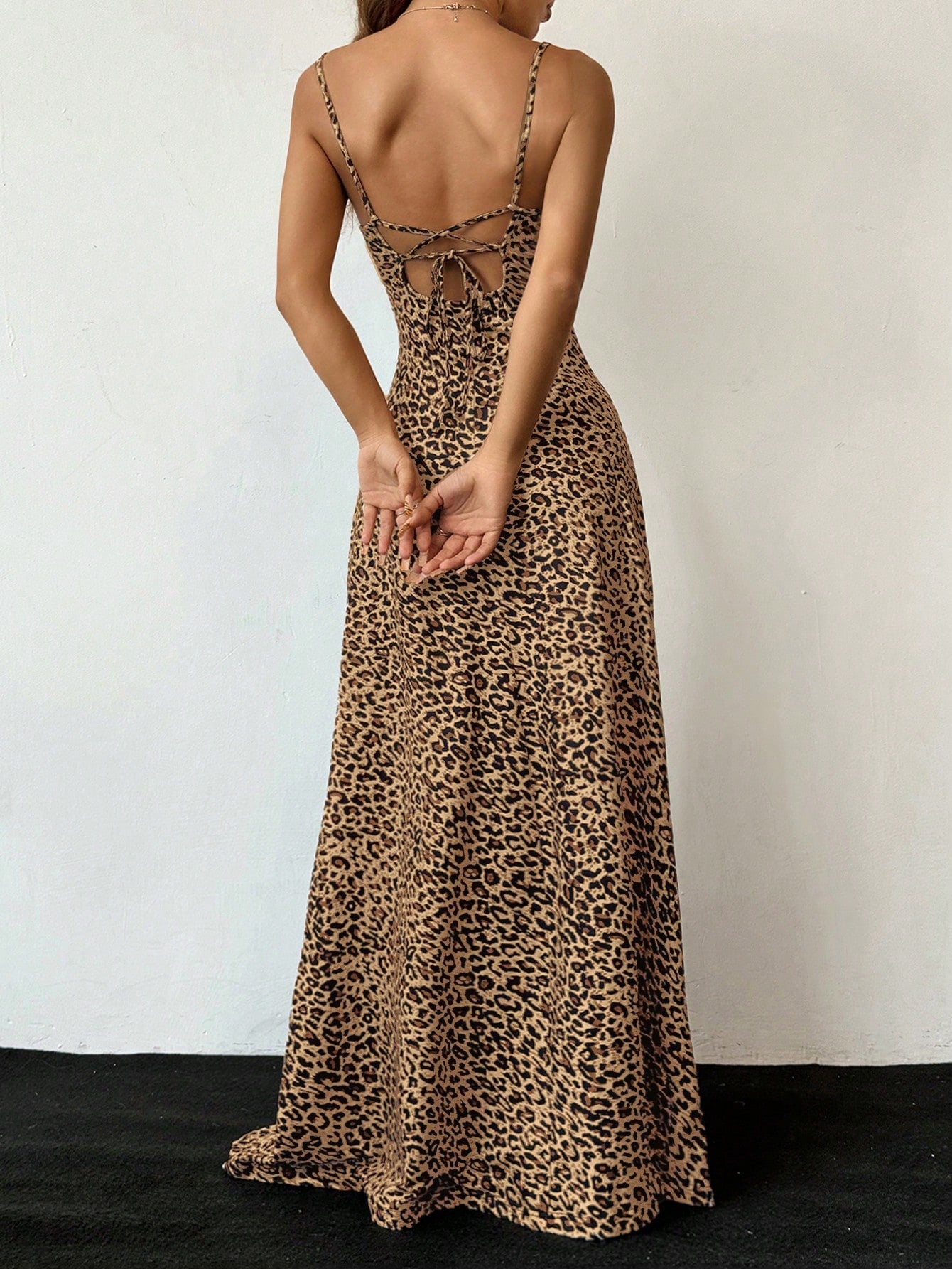 Leopard Pattern Fabric Dress – Brown Tone – Single Piece – Sleeveless Strap Design – For Casual Wear