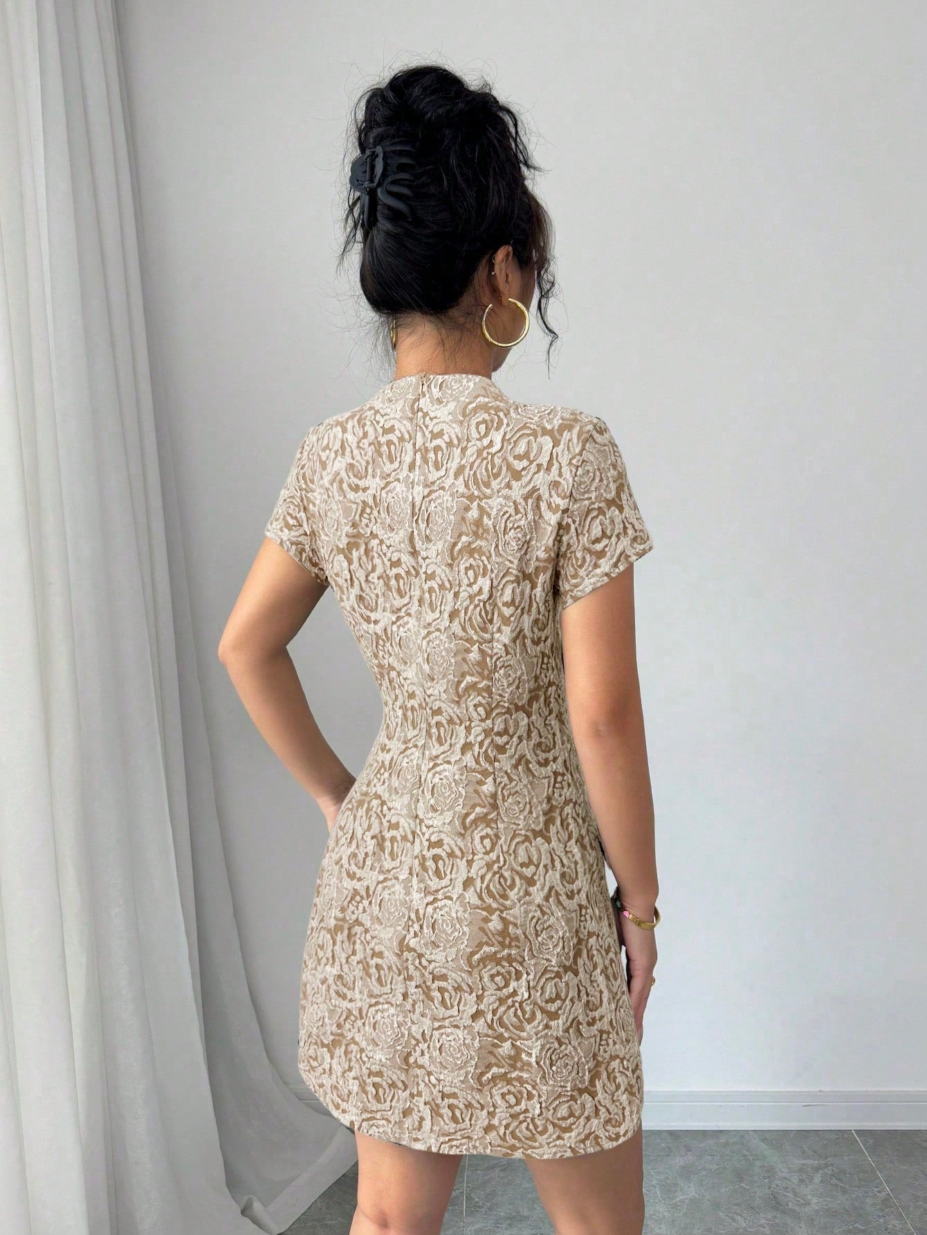 Women’s Jacquard Fabric Short Dress, Decorative Pattern Detail, 1 Piece, For Everyday Wear