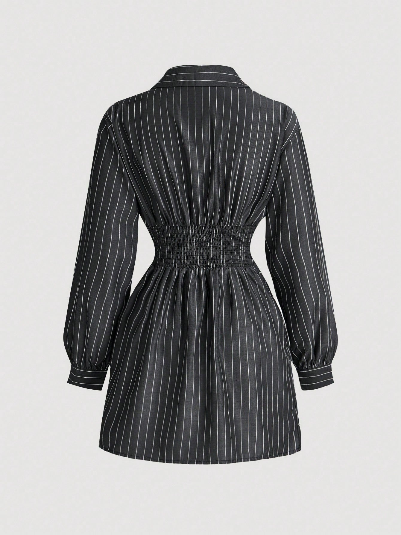 Women’s Woven Fabric Long Sleeve Dress, Stripe Print Cross-Wrap Design with Ruffle Detail, 1 Piece, For Daily and Work Wear